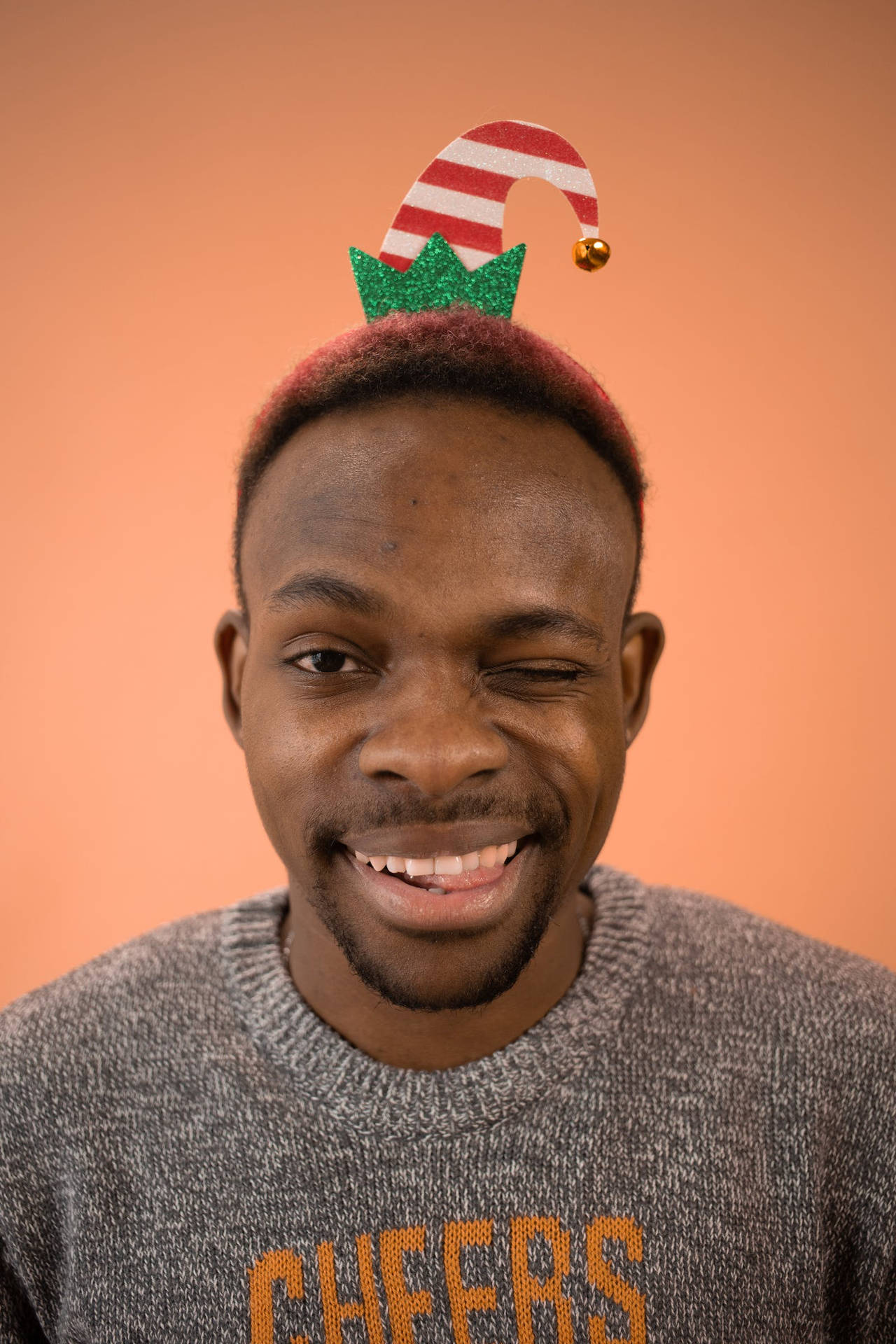 Man Wearing Elf Hat Funny Christmas Background
