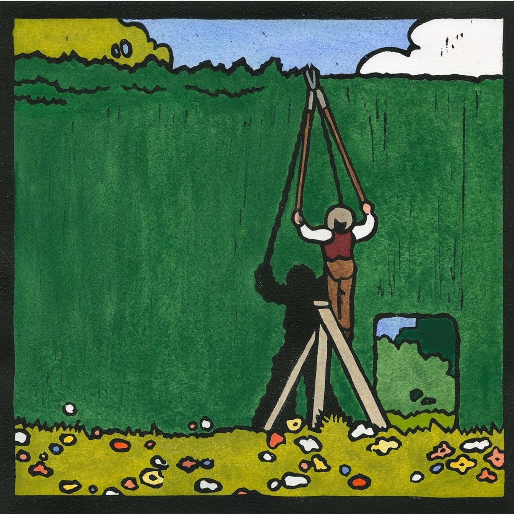 Man With A Daunting Task Of Trimming The Grass Background
