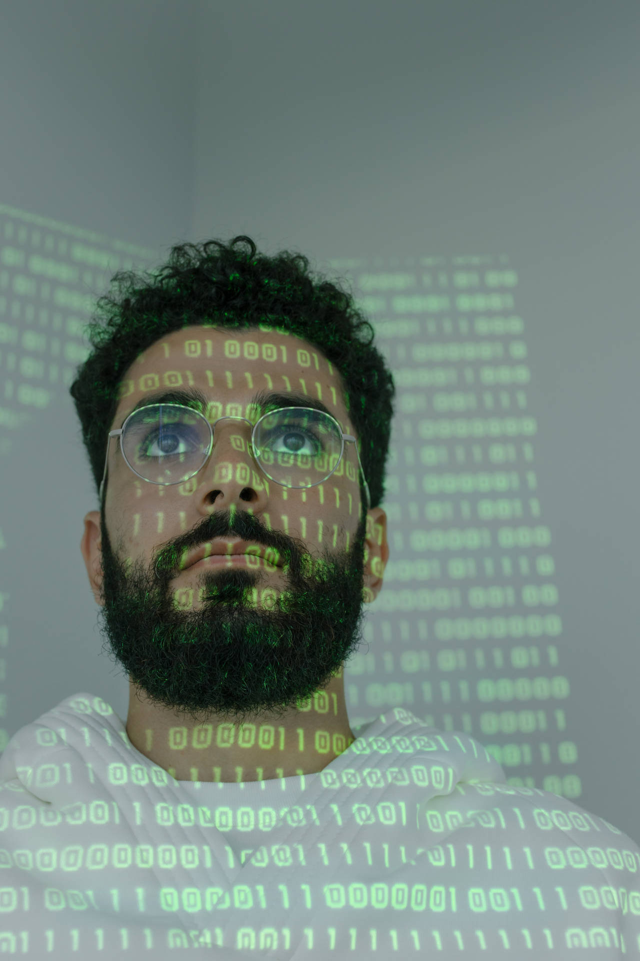 Man With Binary Code Male Face Background