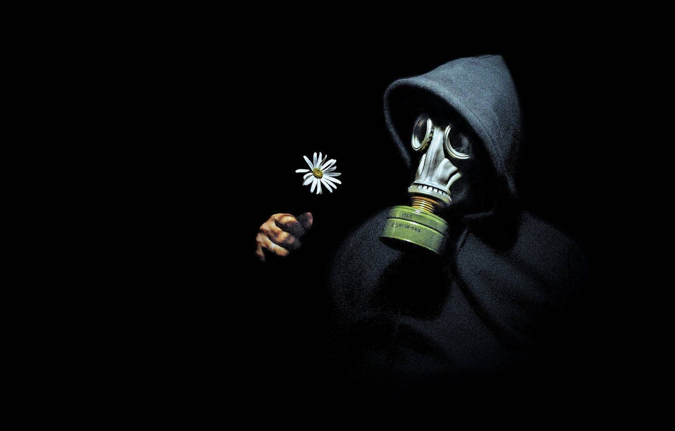 Man With Green Gas Mask Background