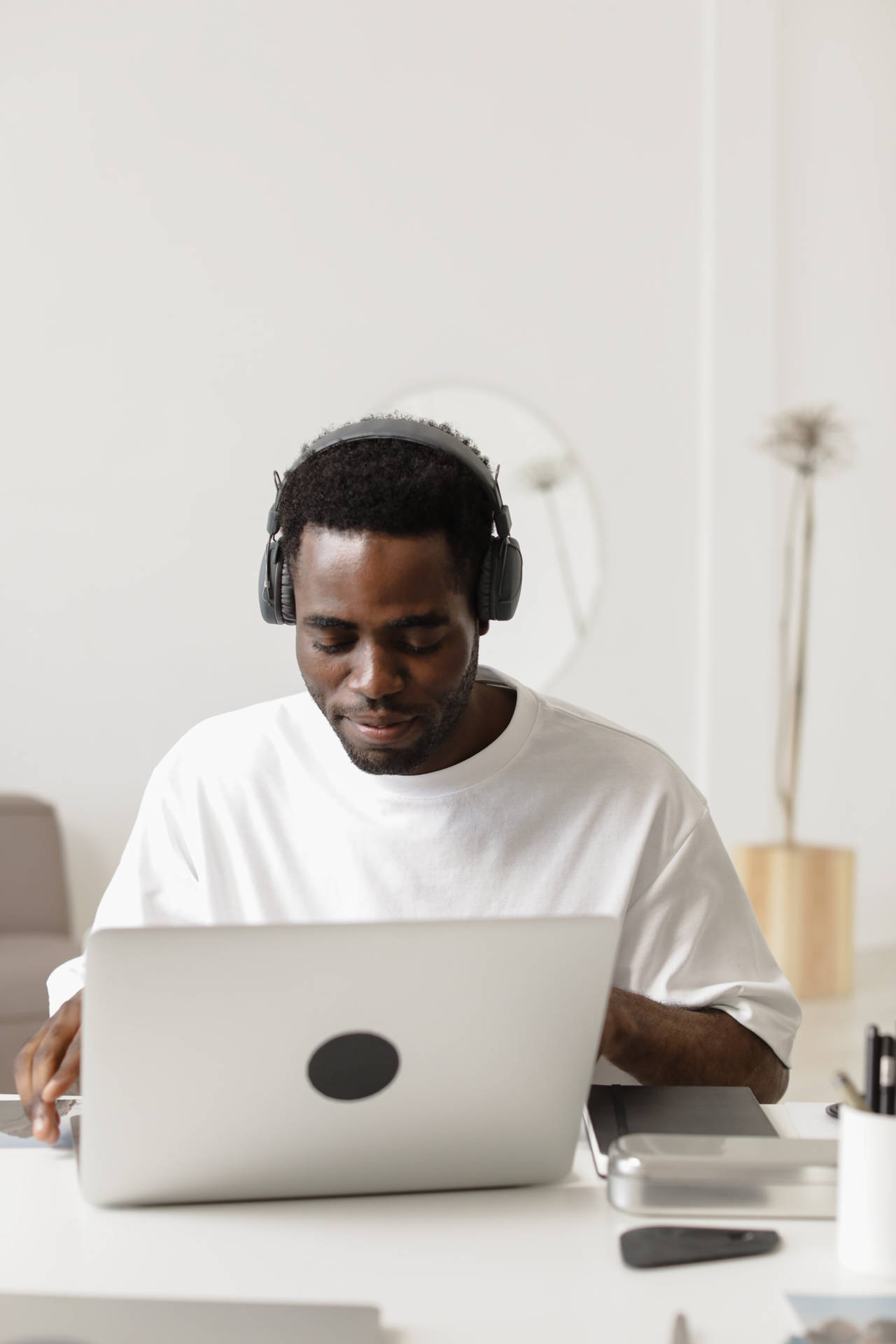 Man With Headphones Creating Content