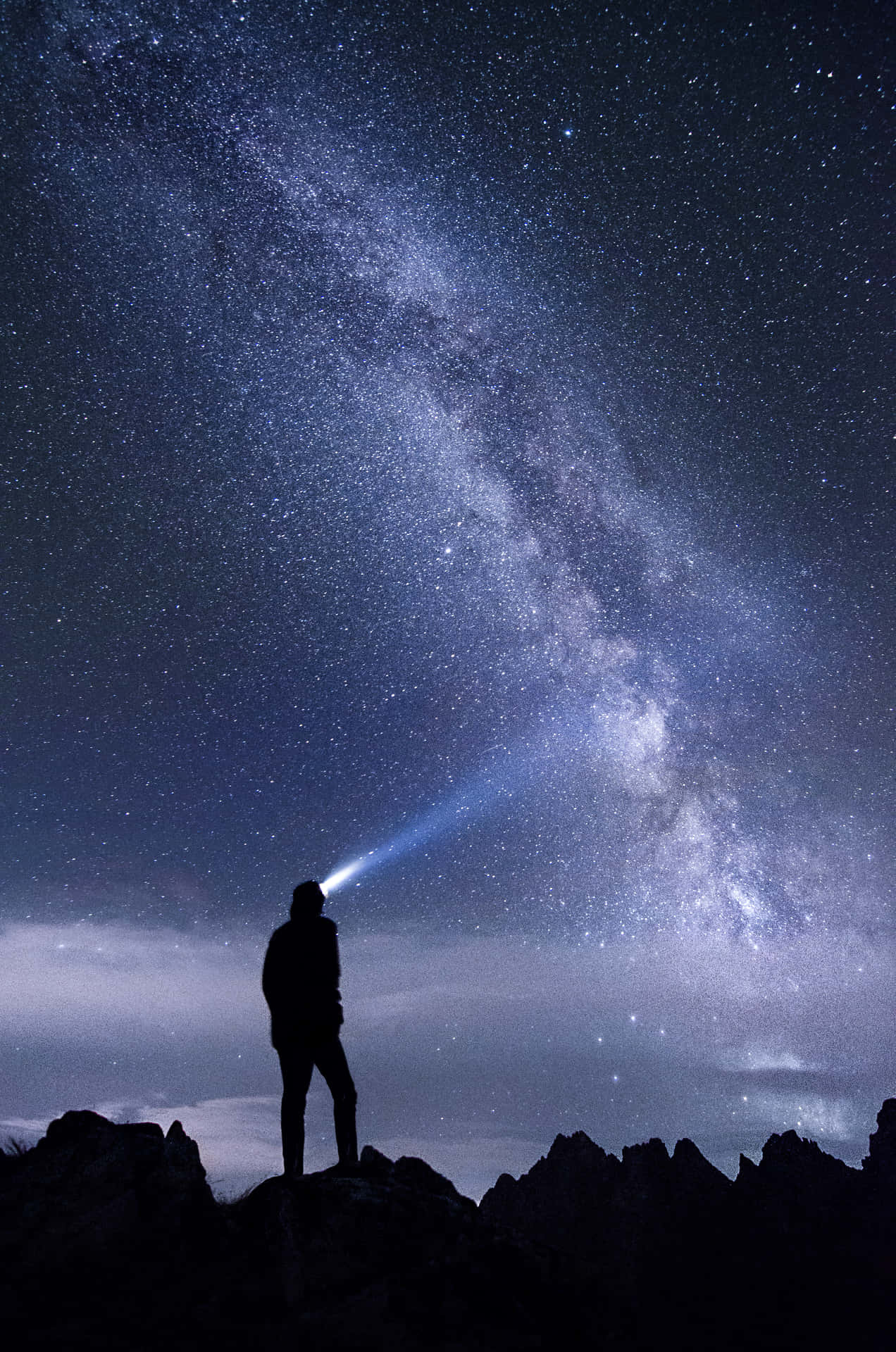 Man With Light Silhouette Astronomy Background