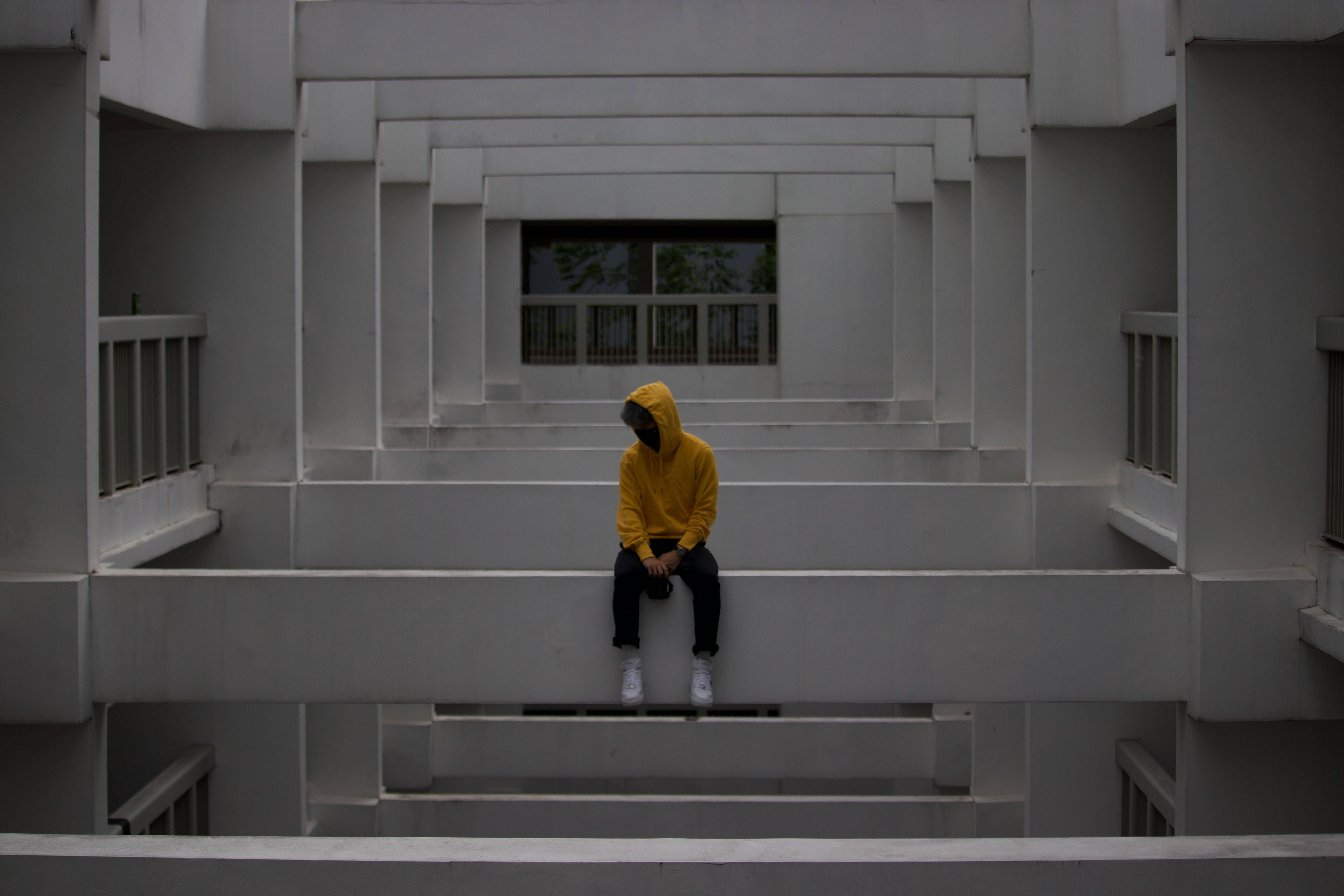 Man With Phone On Urban Concrete Structure