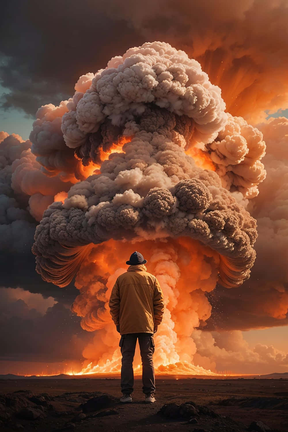 Man Witnessing Massive Explosion Background