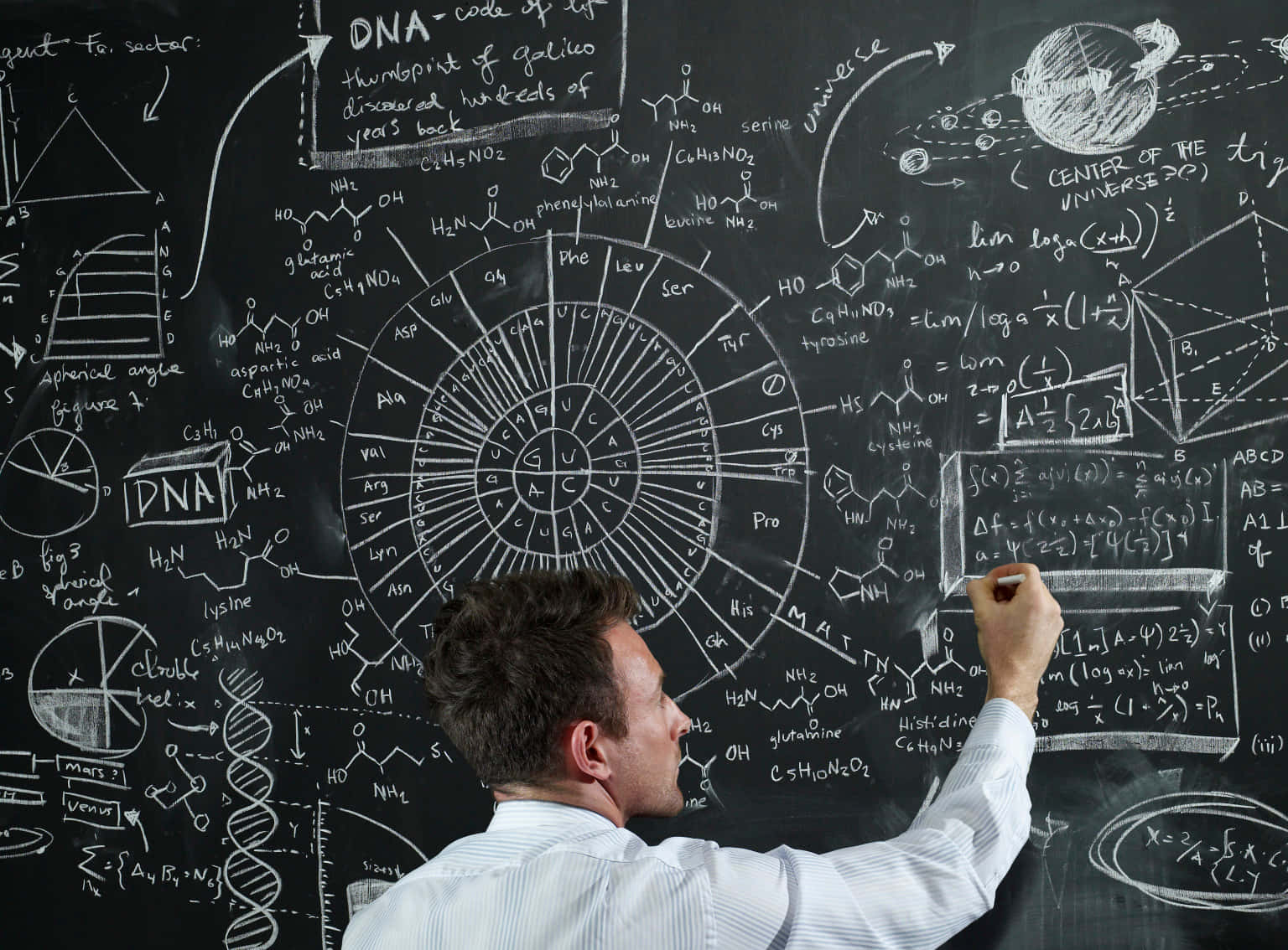 Man Writing Scientific Formulason Blackboard