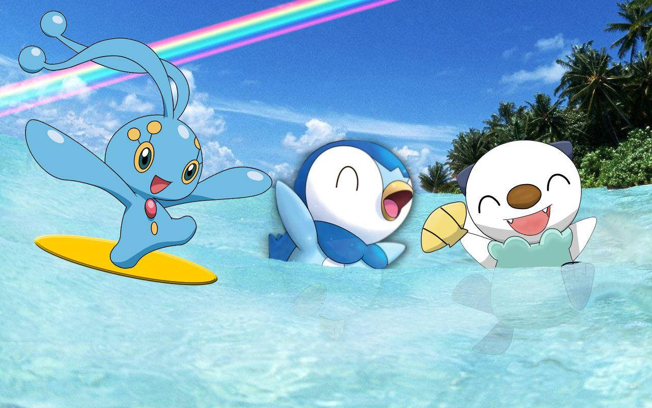 Manaphy On Yellow Surfboard Background