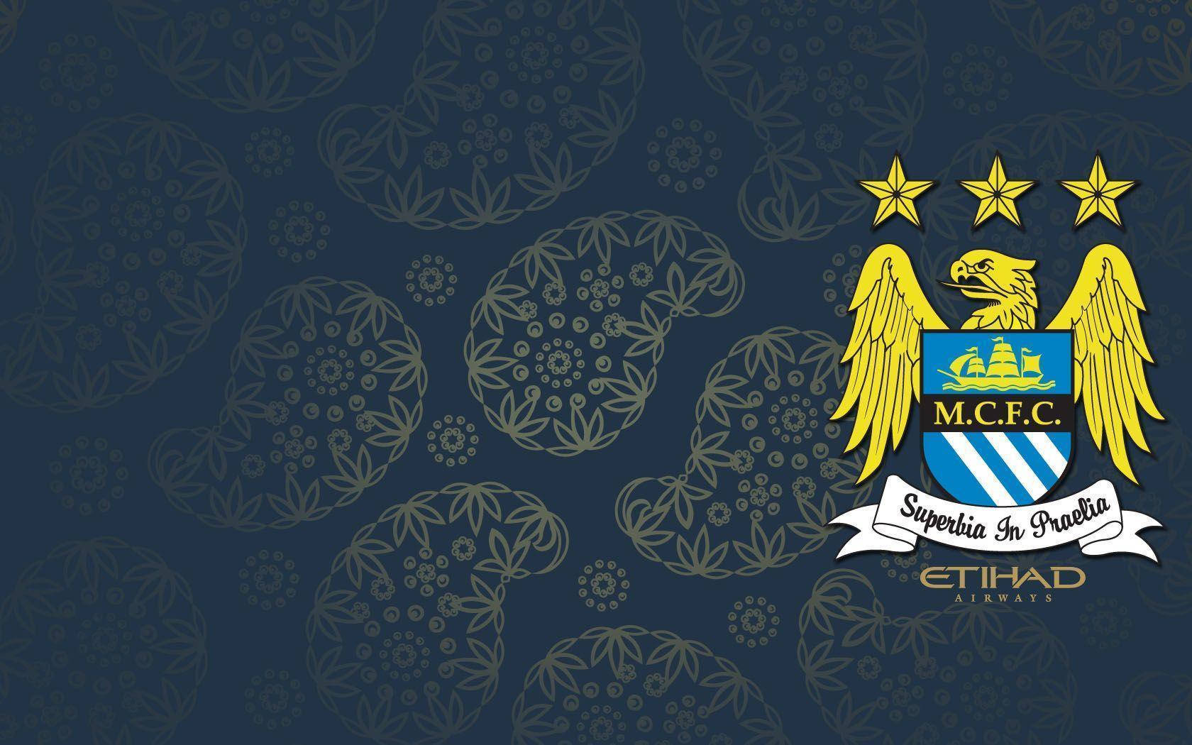 Manchester City Fc Dark Aesthetic Blue And Gold Background