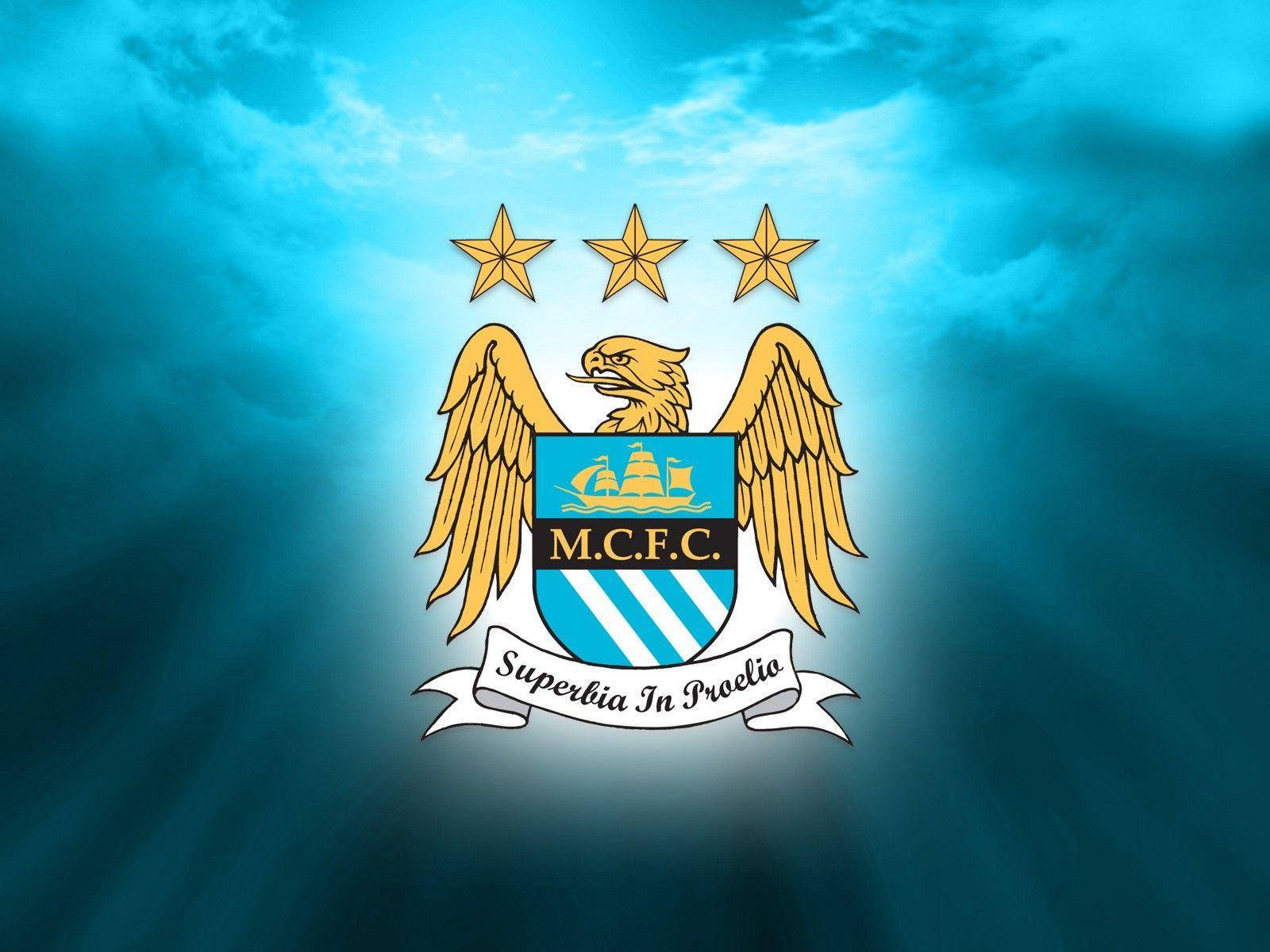 Manchester City Fc Logo Over Blue Cloudy Sky