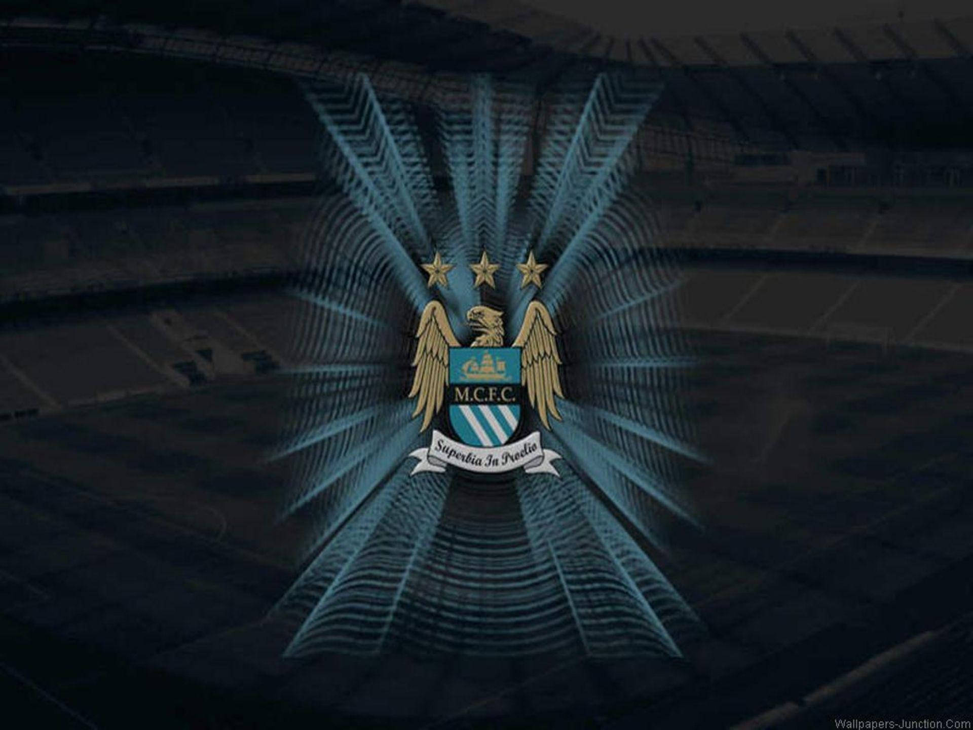 Manchester City Fc Logo Over Shaded Stadium