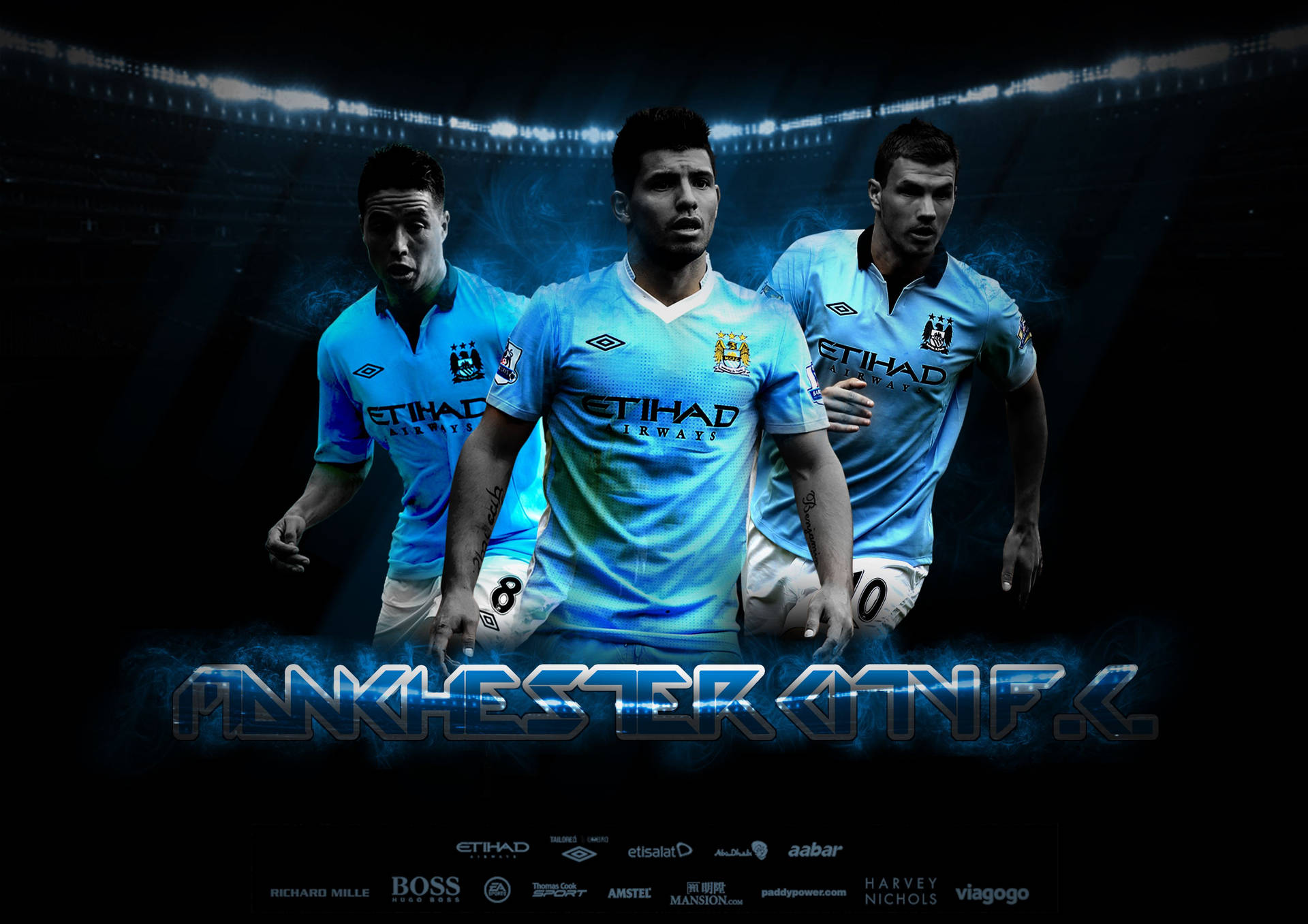 Manchester City Trio Shine In Etihad Stadium Background