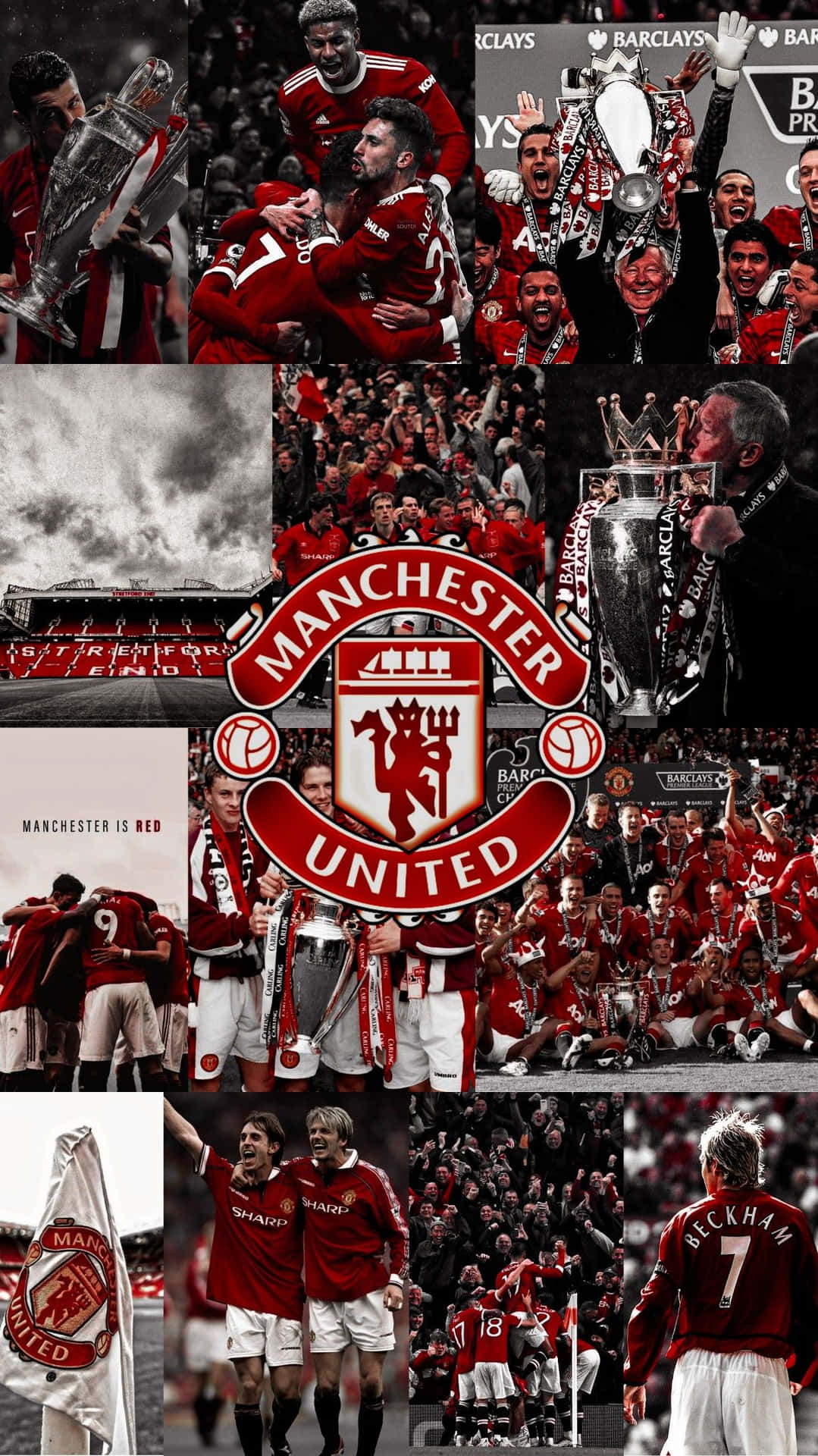 Manchester United Iphone Collage With Logo Background