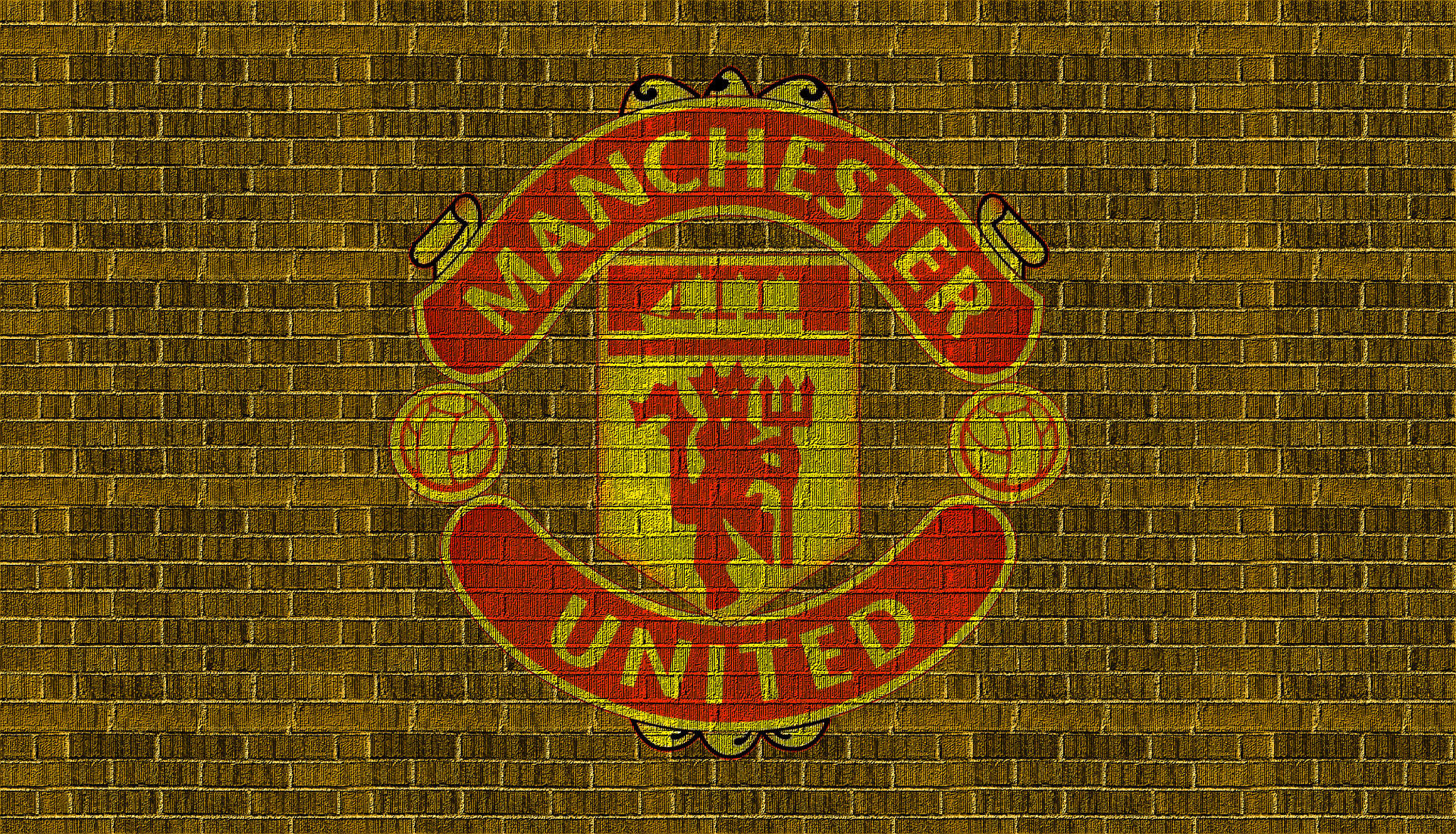 Manchester United Logo In Yellow Brick Background
