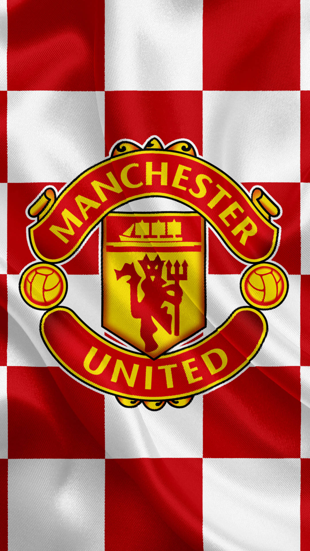Manchester United Logo With Checkered Pattern Background