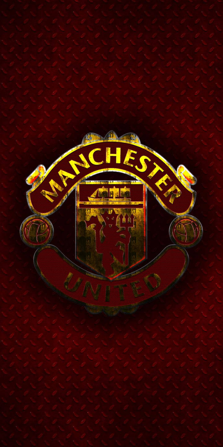 Manchester United Logo With Metal Pattern Background
