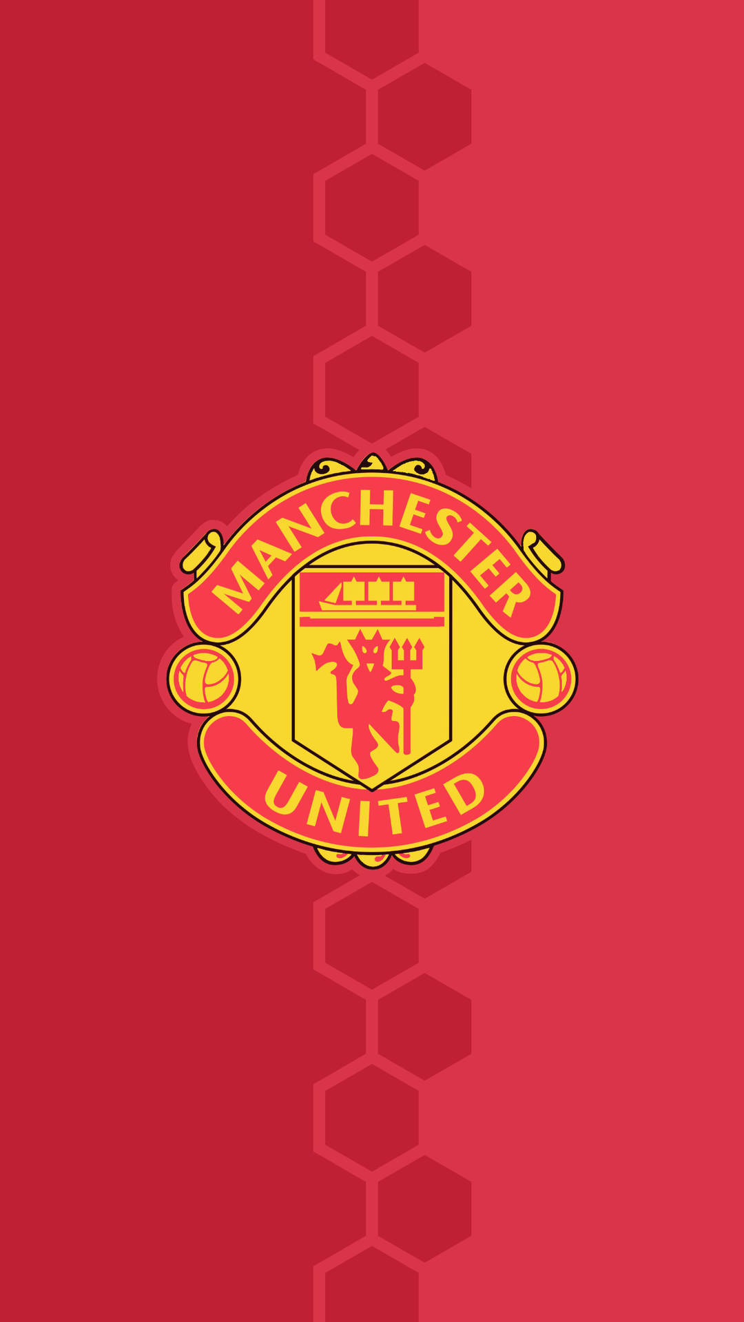 Manchester United Logo With Red Hexagons Background
