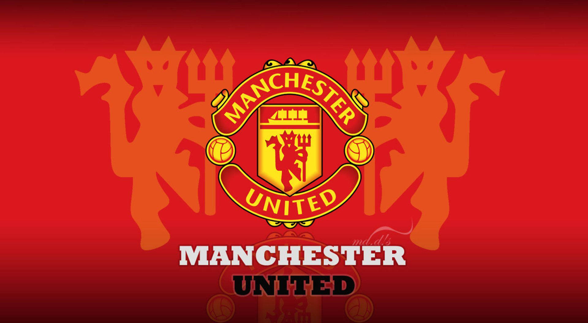 Manchester United Logo With Twin Lion Background