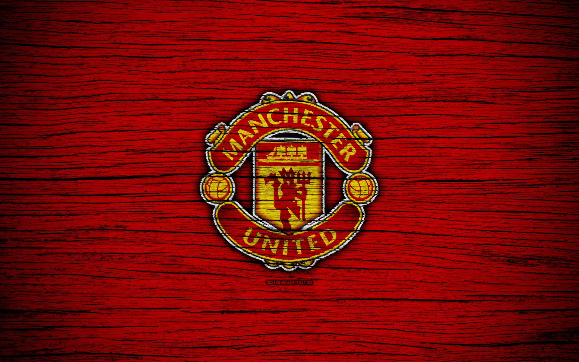Manchester United Stamp Wood Background