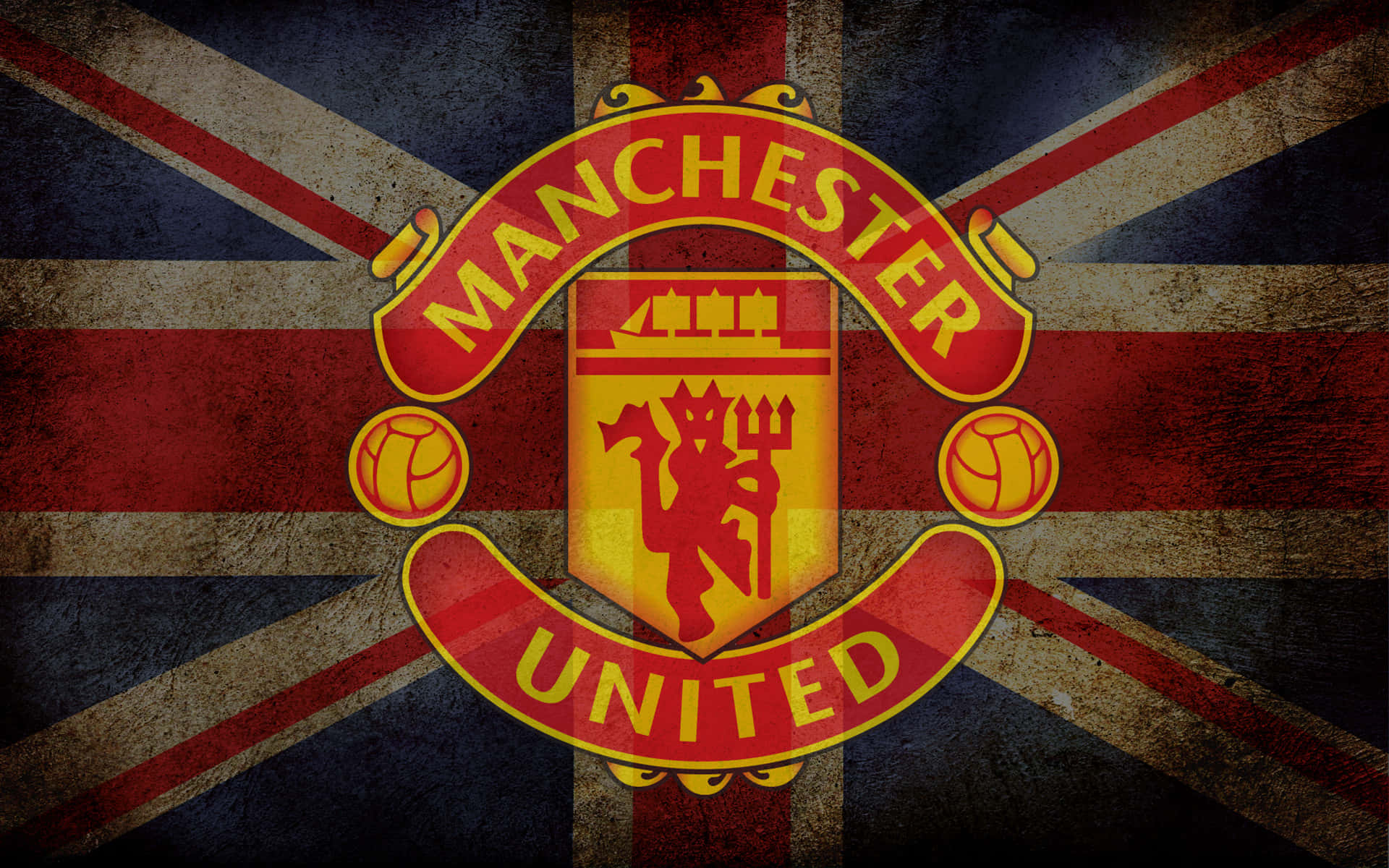 Manchester United Team And Flag Background