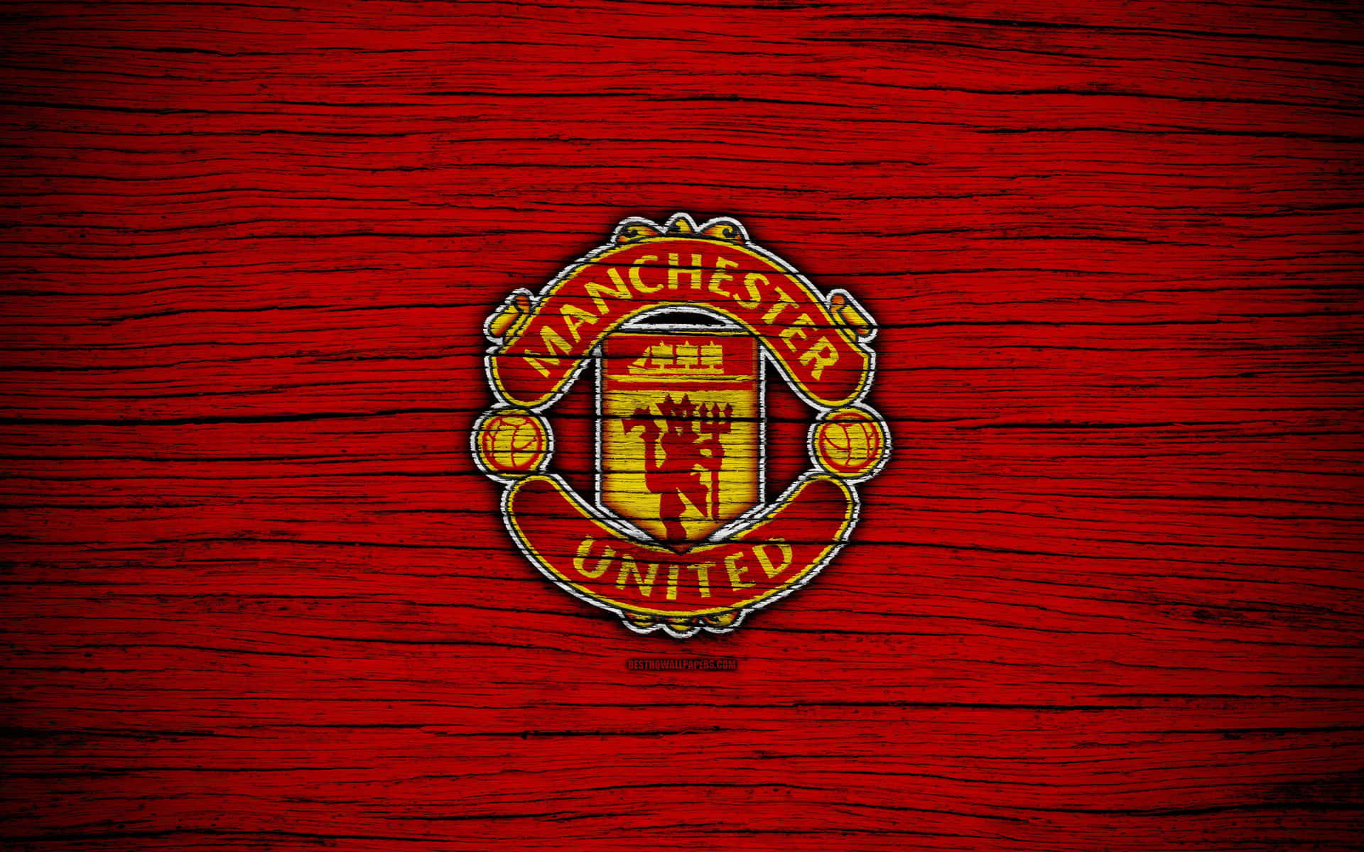 Manchester United Team And Wooden Background Background