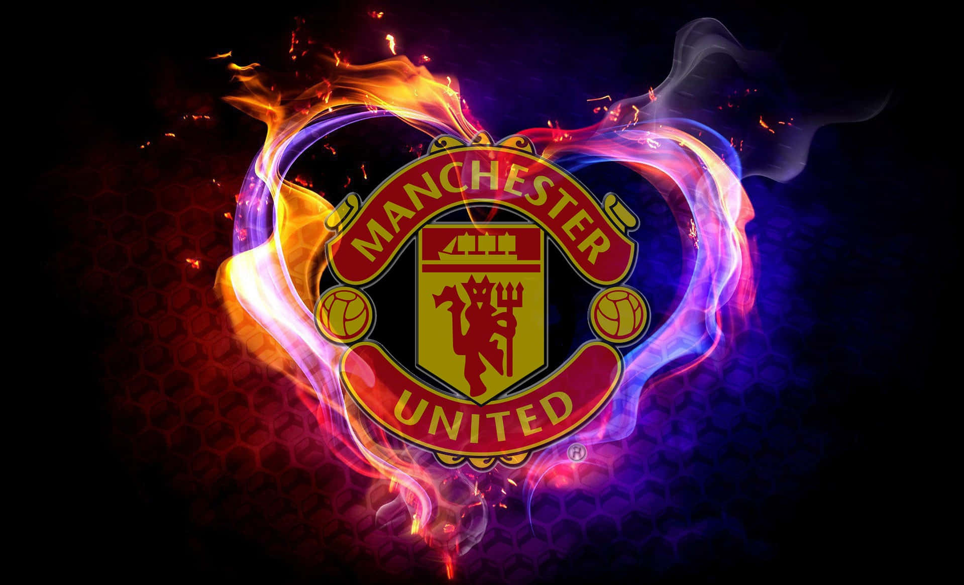 Manchester United Team Logo And Fire Background