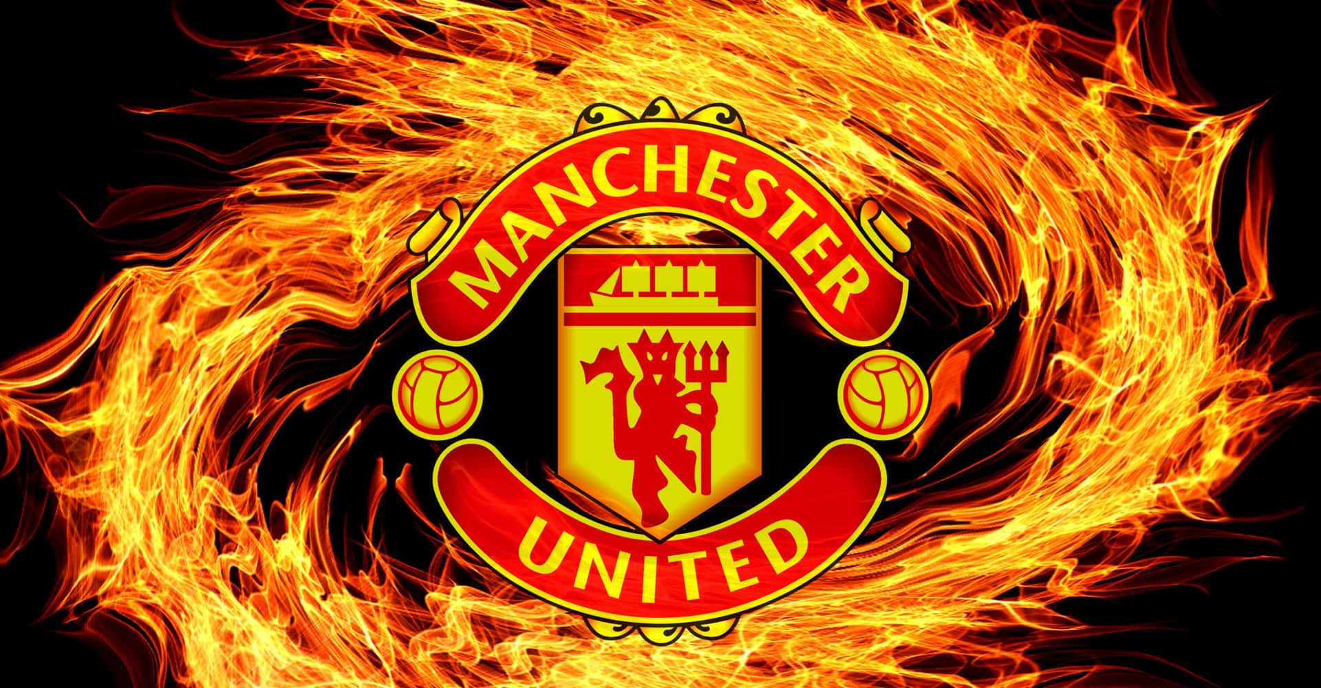 Manchester United Team With Flames Background