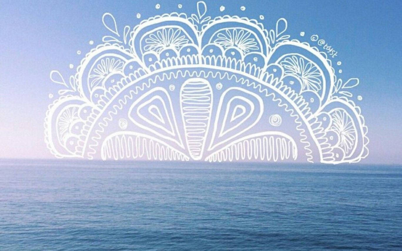 Mandala Doodle On Ocean Background
