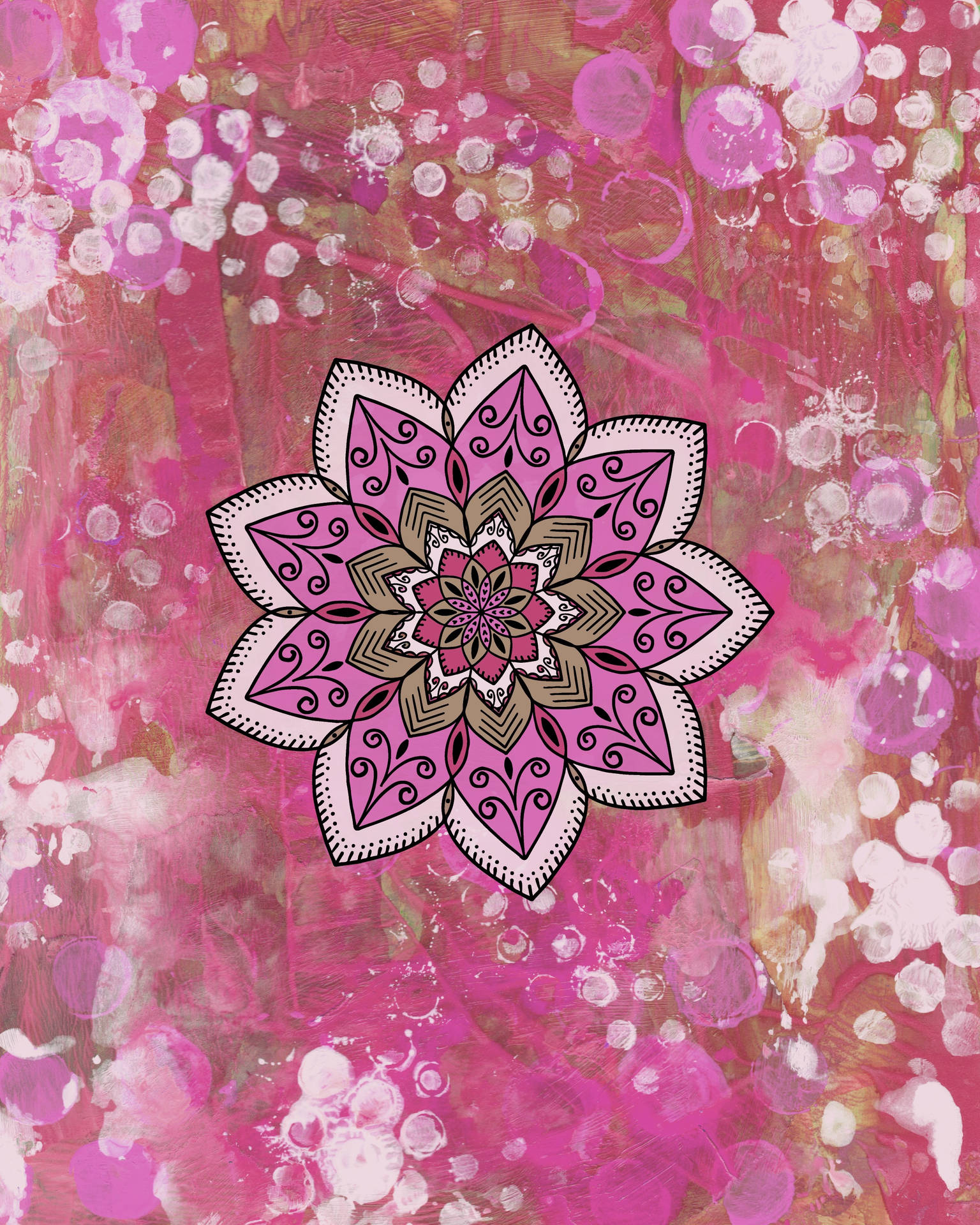Mandala Stained Pink Flower Background