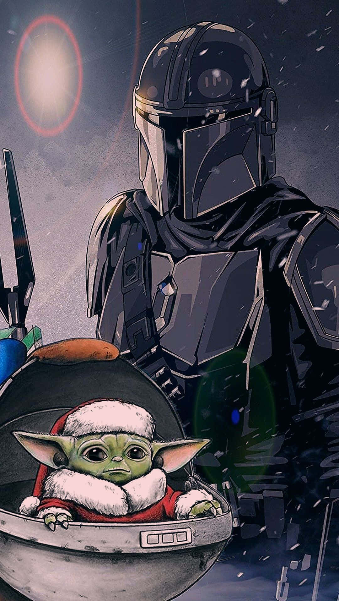 Mandalorian And Baby Yoda Christmas Background