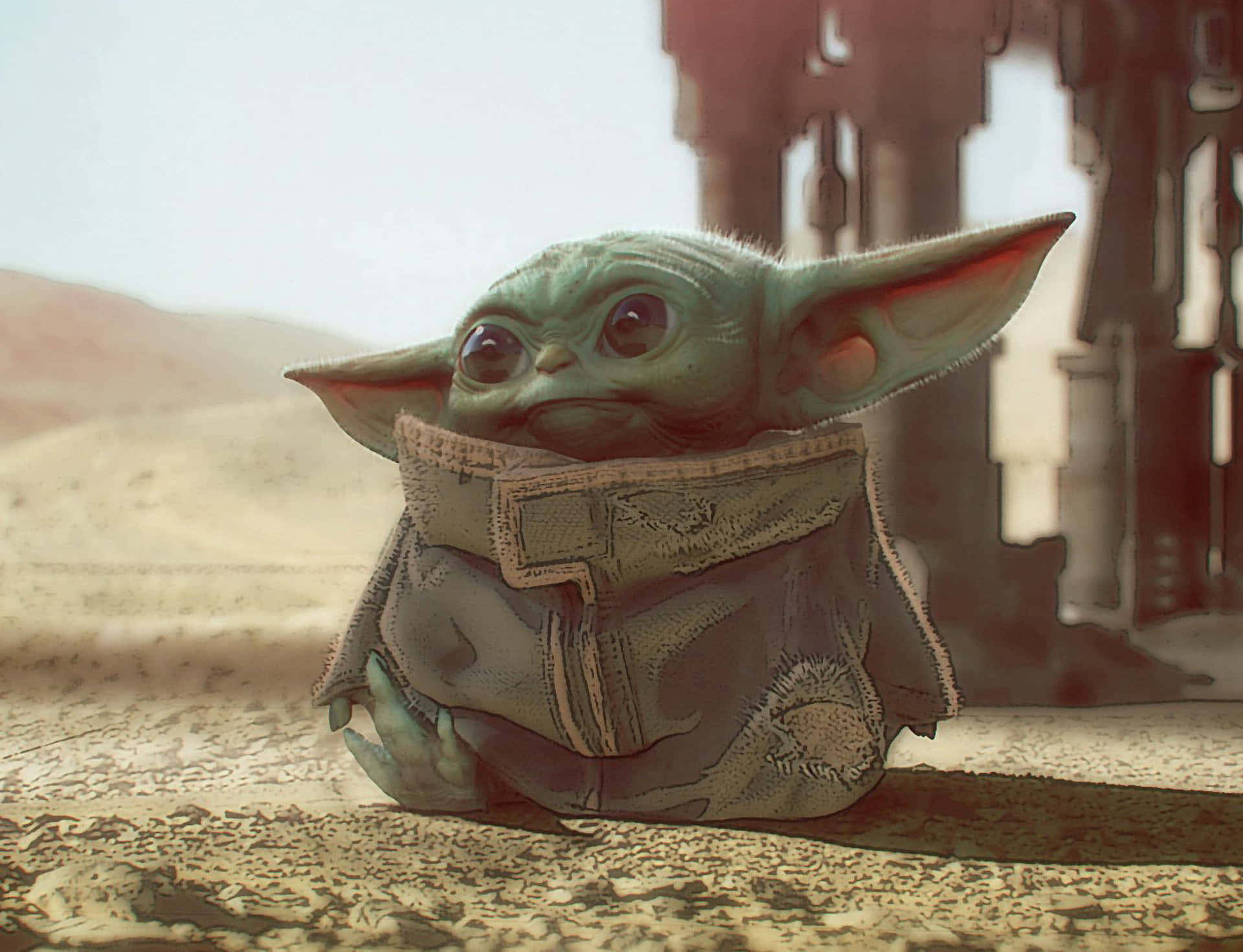 Mandalorian Yoda In The Sand Background