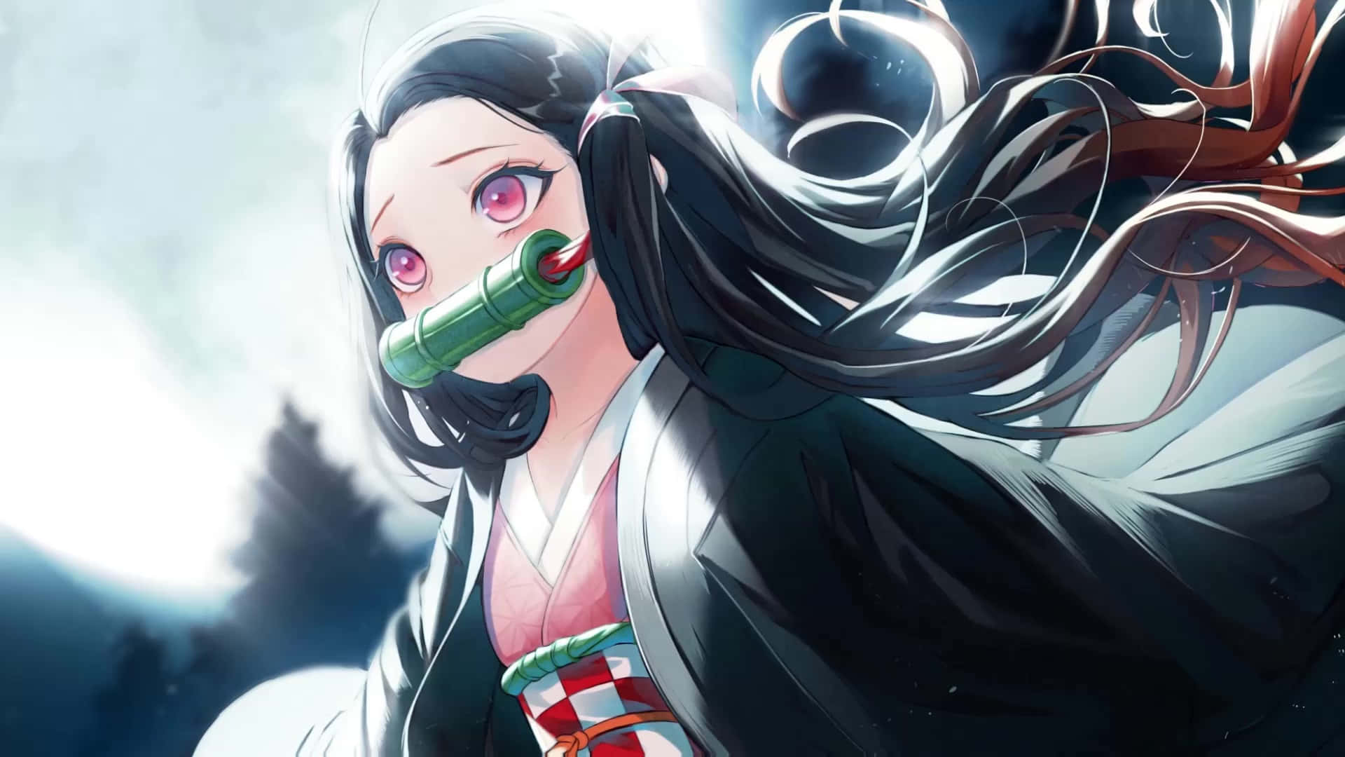 Manga Character Cute Nezuko Kamado With Glowing Moon