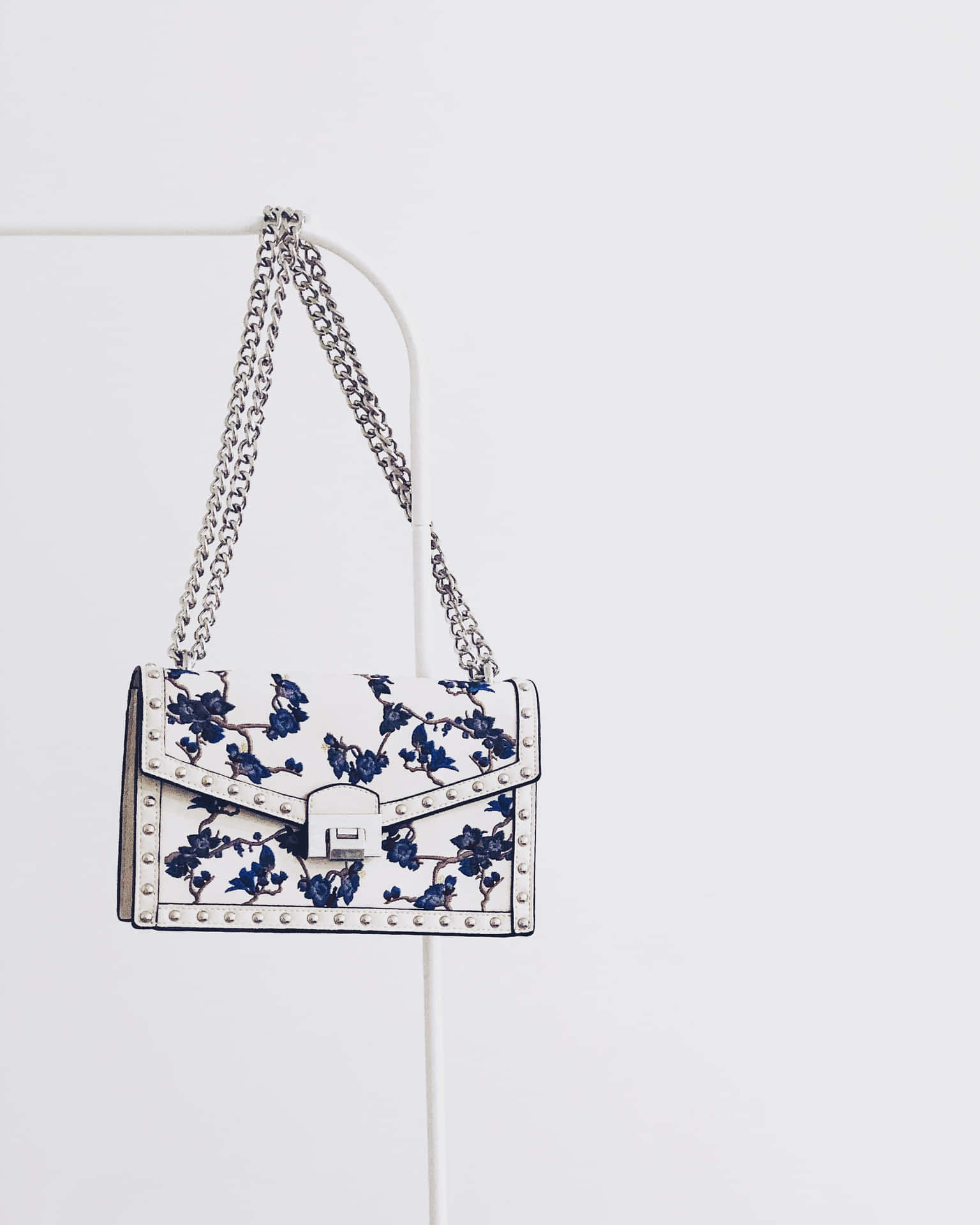 Mango Off-white Blue Embroidered Handbag Background