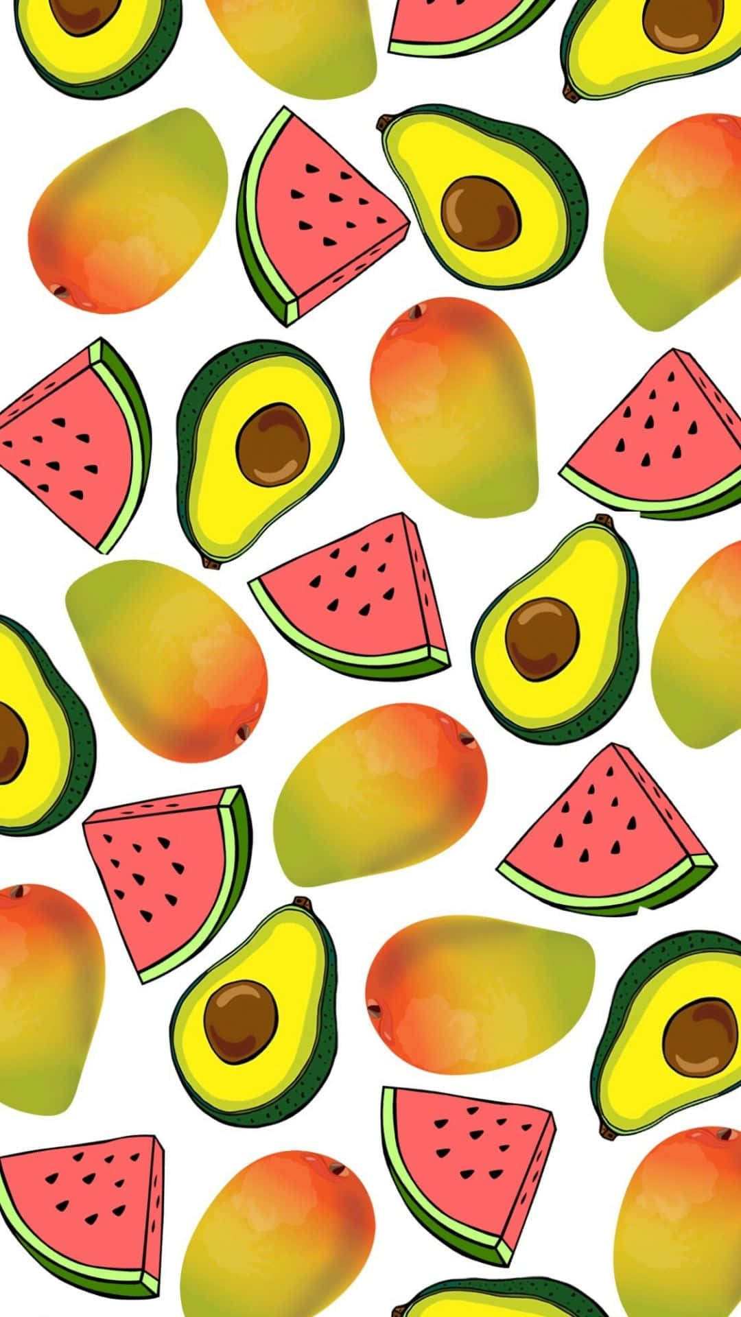 Mango, Watermelon, And Avocado Iphone Background