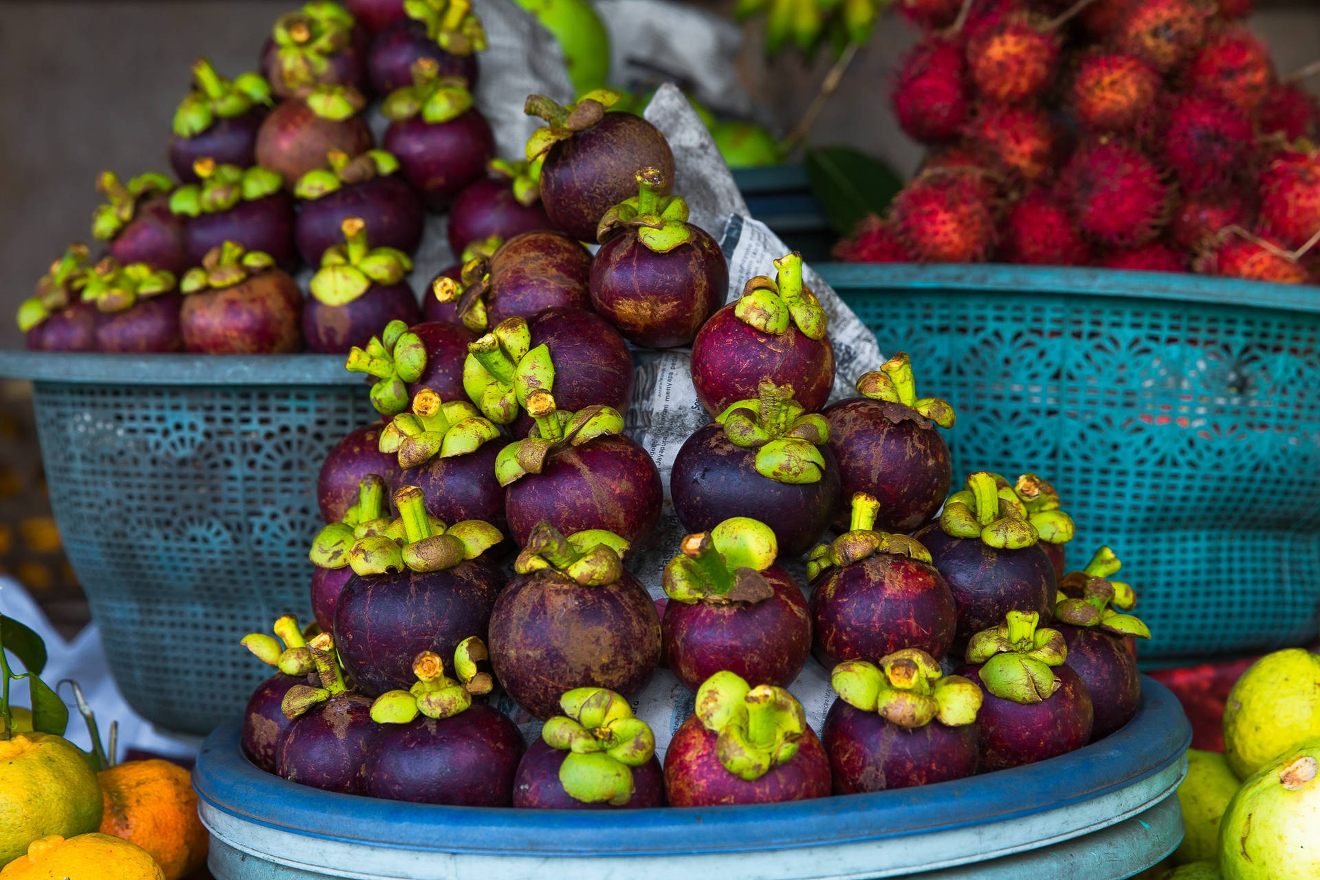 Mangosteen Fruit Display Store Background