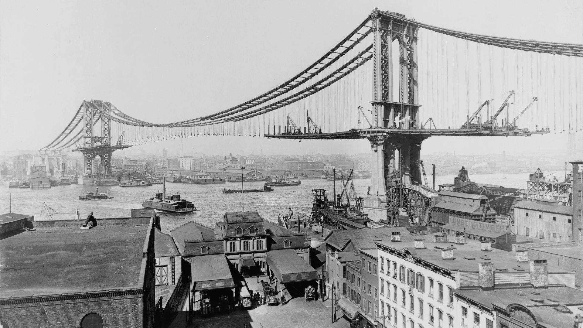 Manhattan Bridge Construction 1909 Background