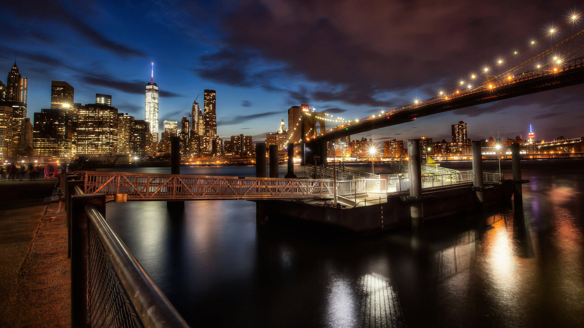 Manhattan Bridge In New York Night