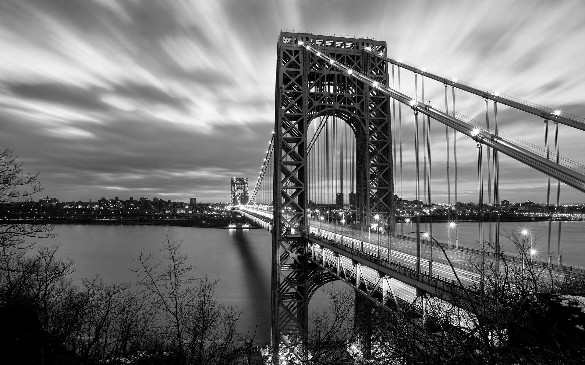 Manhattan Bridge New York Black And White Background