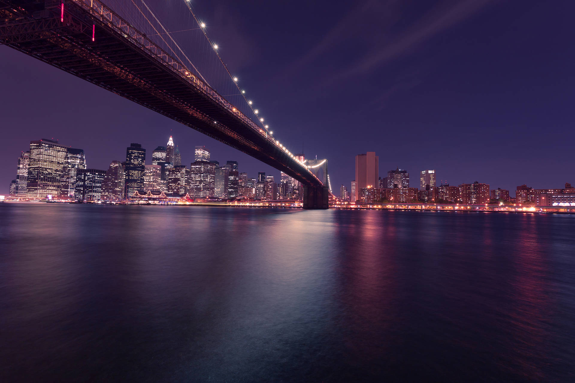 Manhattan Bridge New York City Night View Background