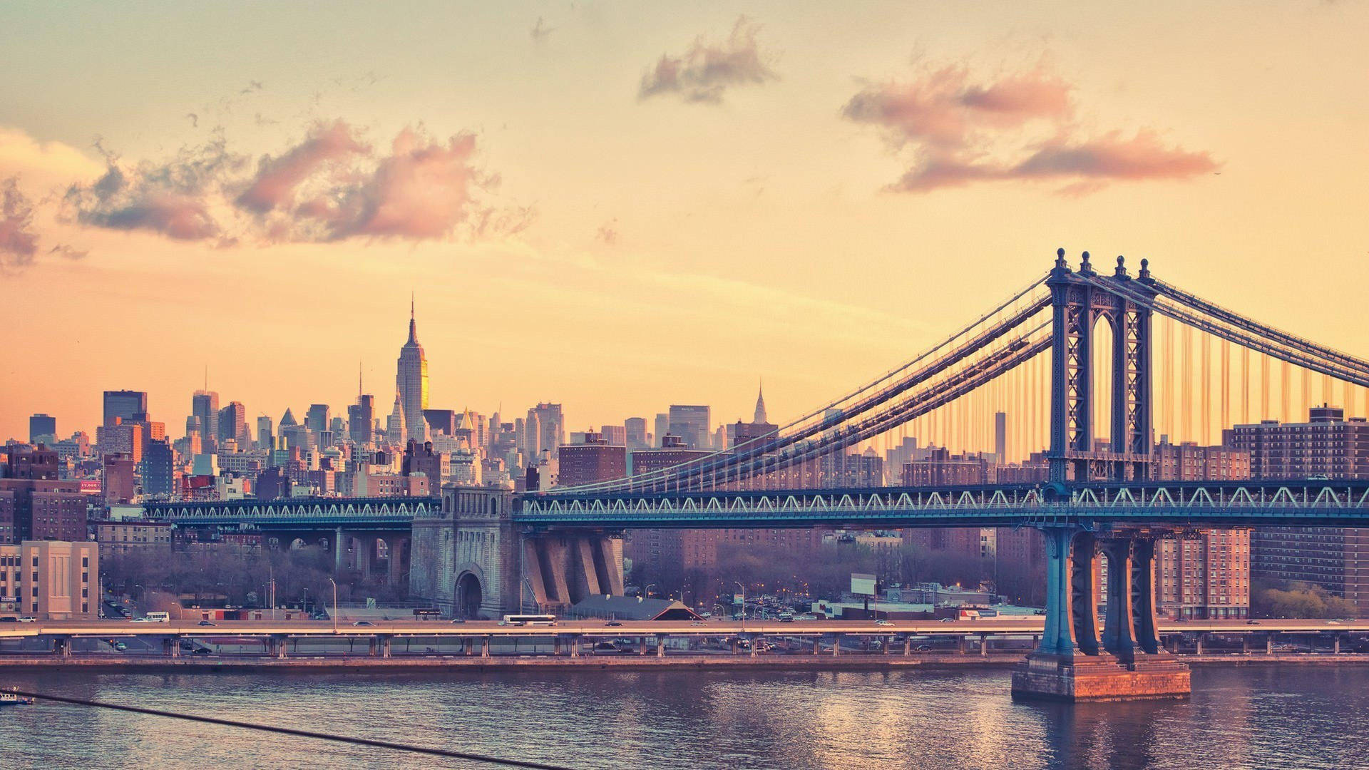 Manhattan Bridge Sunset New York Computer Background