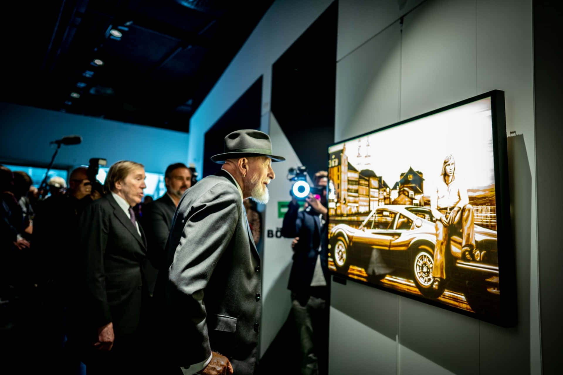 Manin Hat Viewing Art Exhibit Background