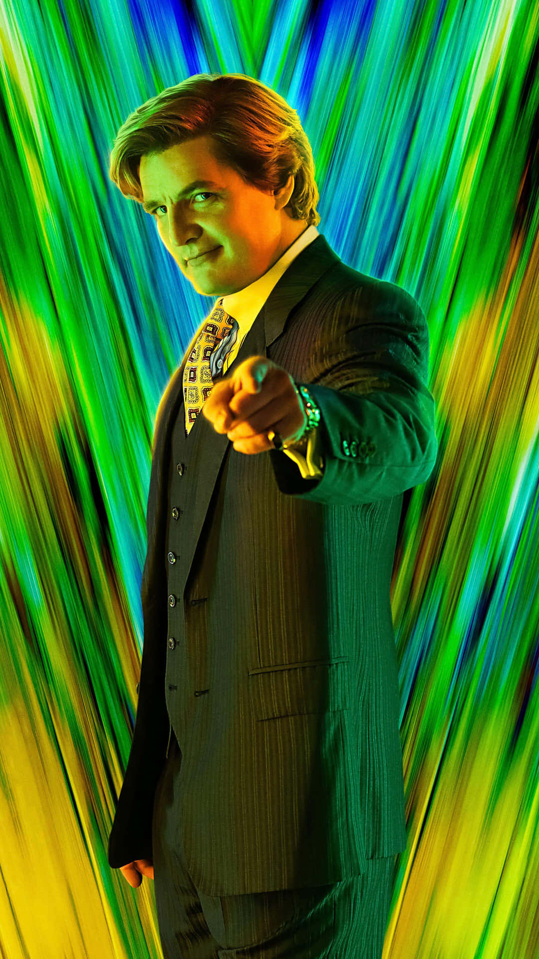 Manin Suit Pointingwith Colorful Background Background