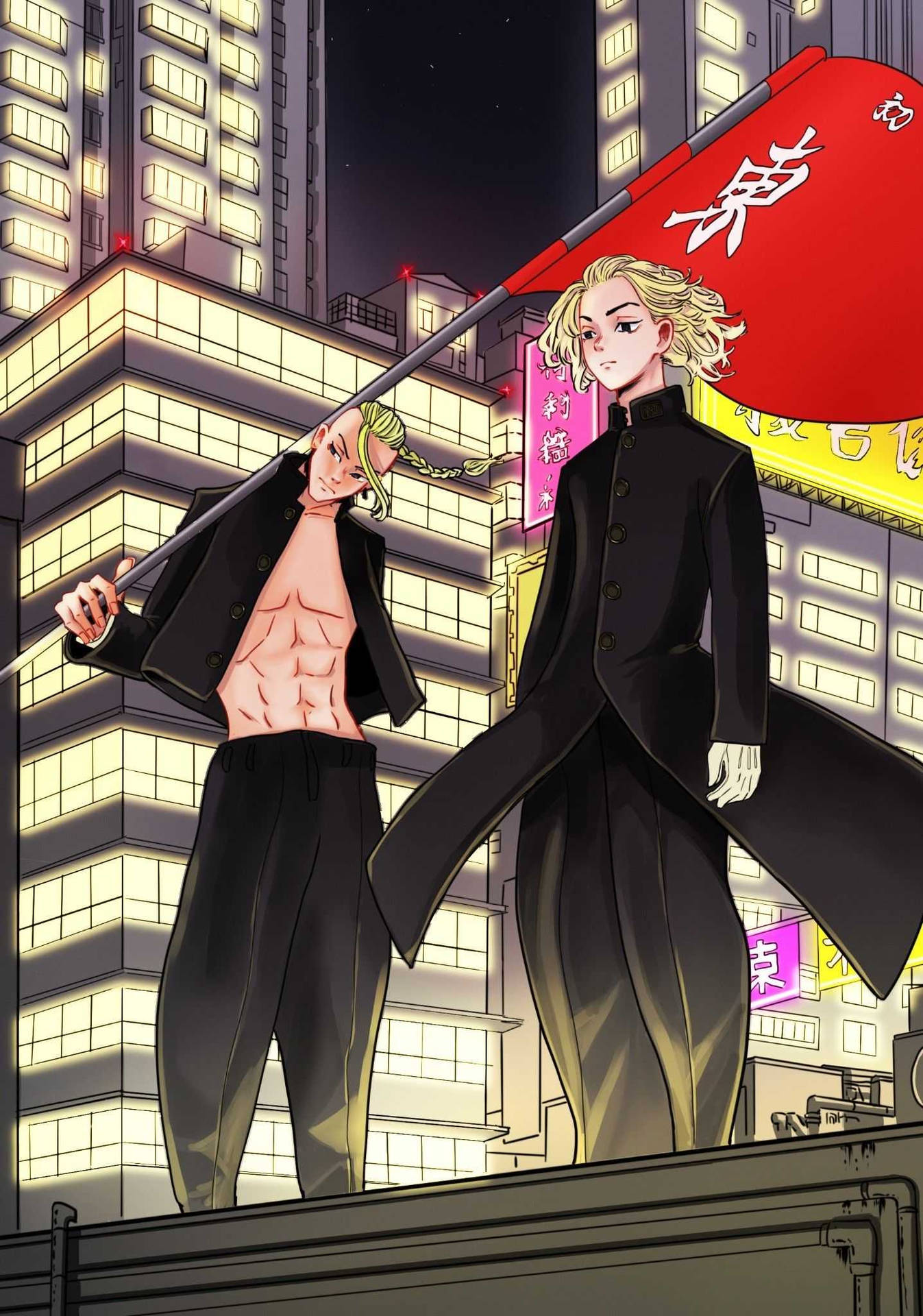 Manjiro And Draken With Flag Tokyo Revengers Manga Background