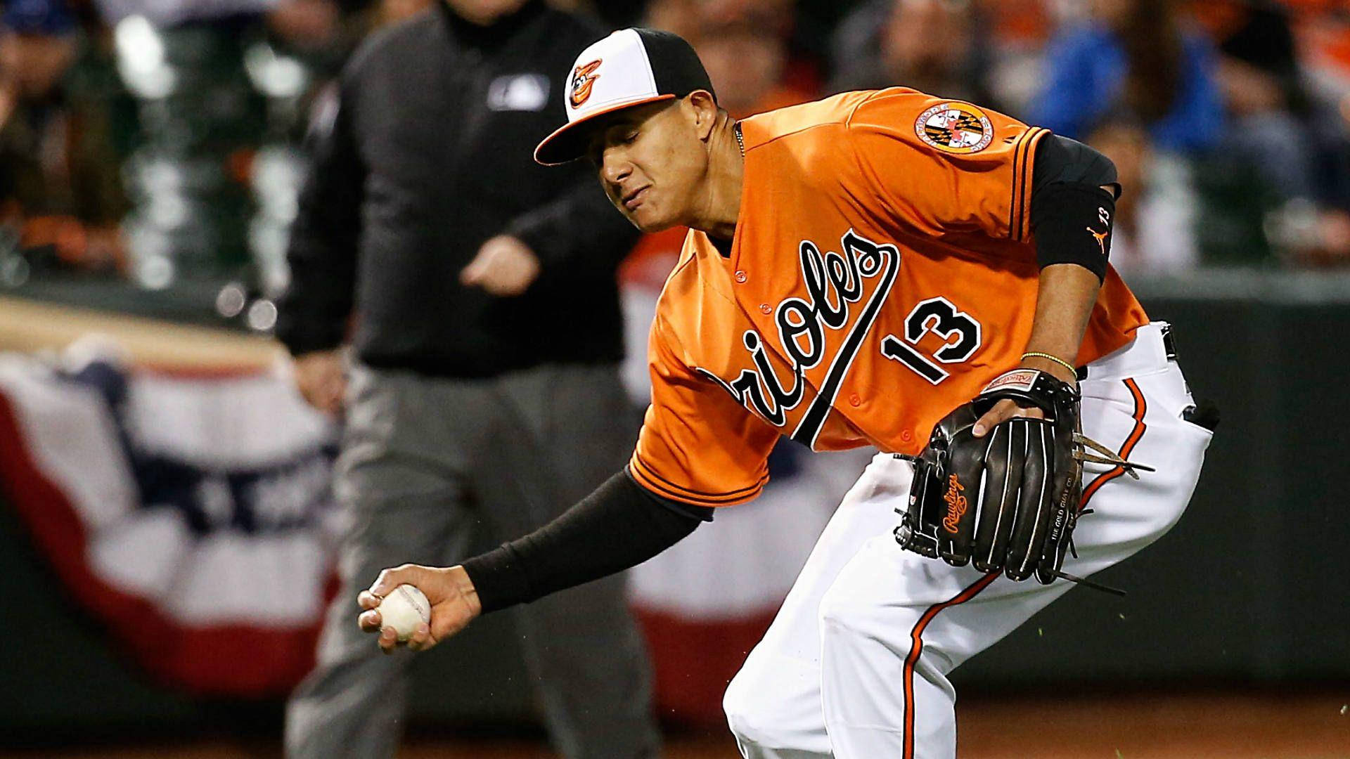 Manny Machado In Orange Baseball Uniform Background