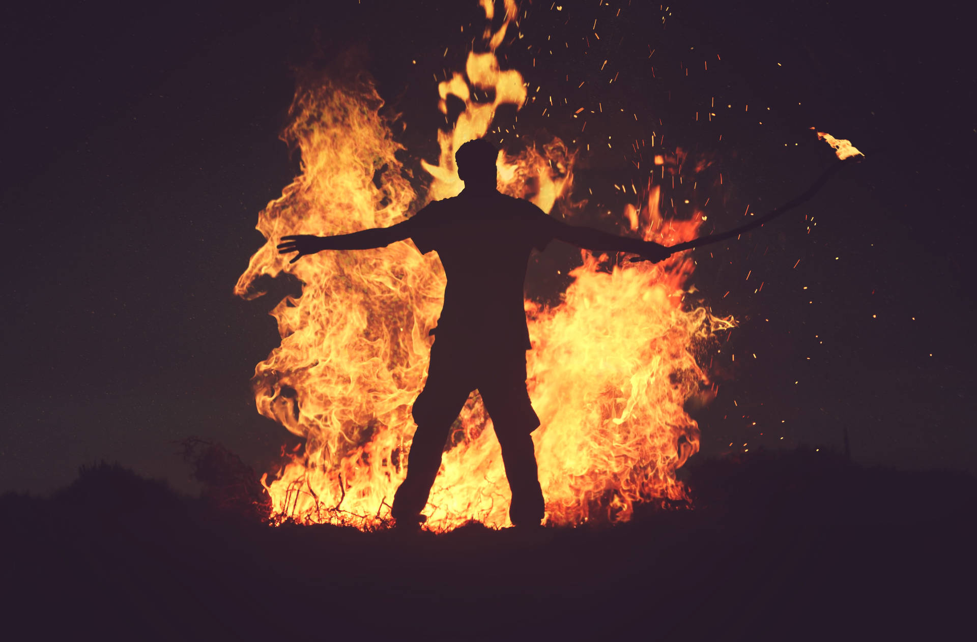 Man’s Silhouette In 4k Fire Background