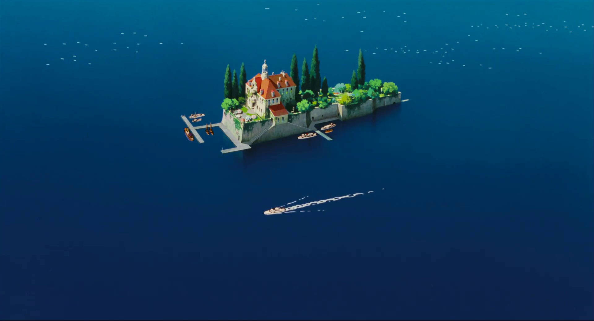 Mansion On Island Studio Ghibli Scenery Background