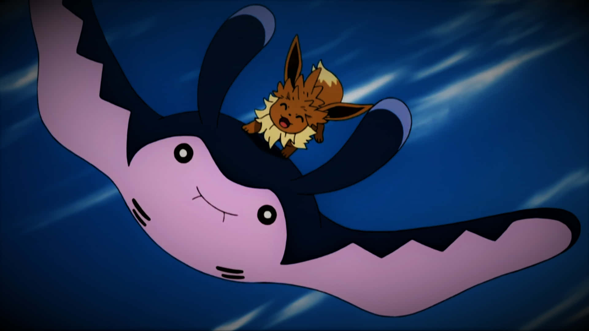 Mantine Flying With Eevee Background