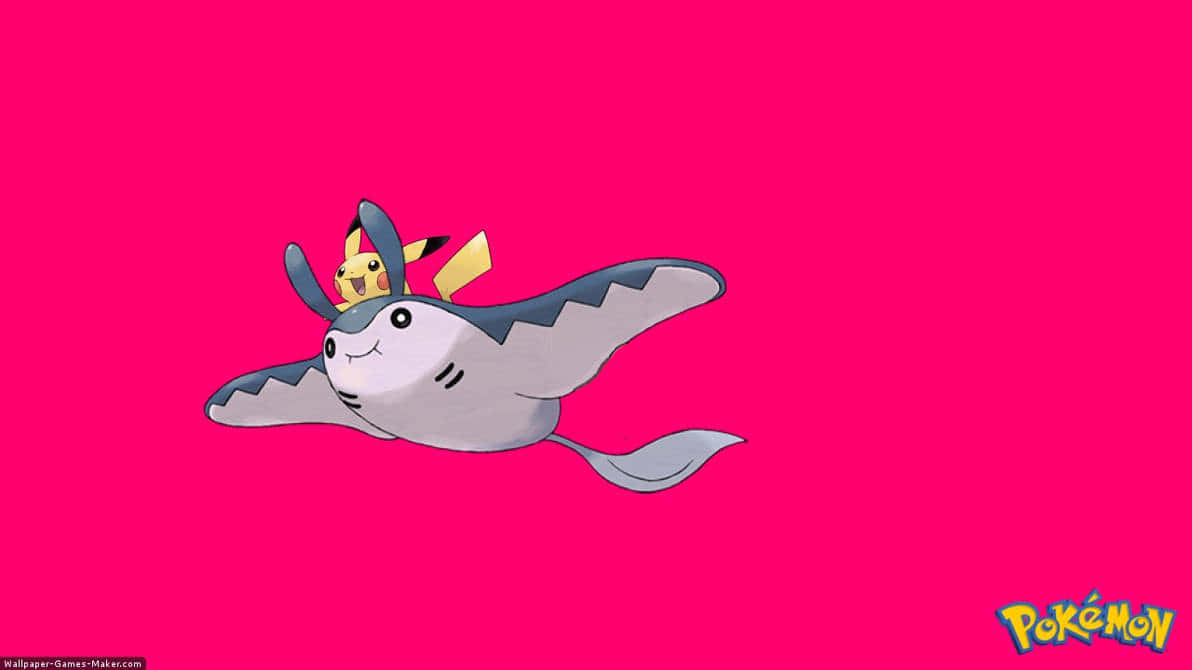 Mantine With Pikachu Pink Art Background