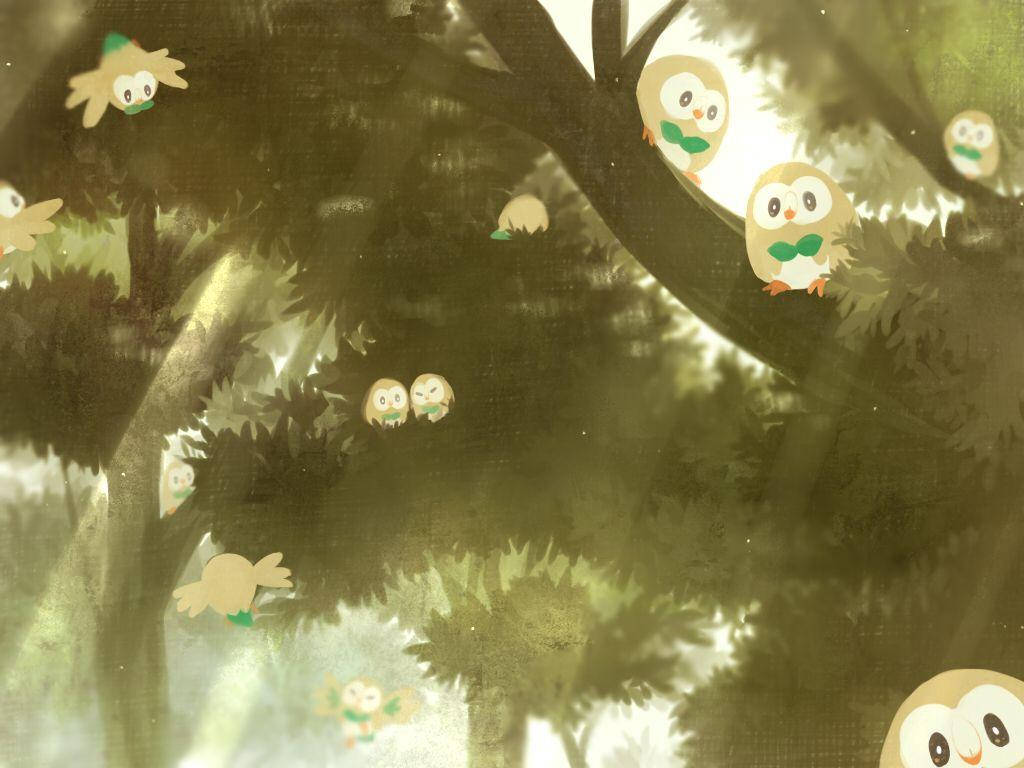 Many Rowlet Sepia Forest Background