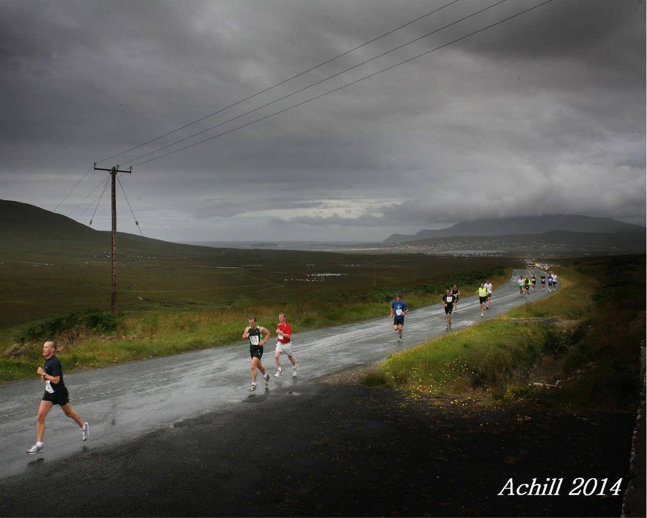 Marathon In Mountain Dark Sky Background