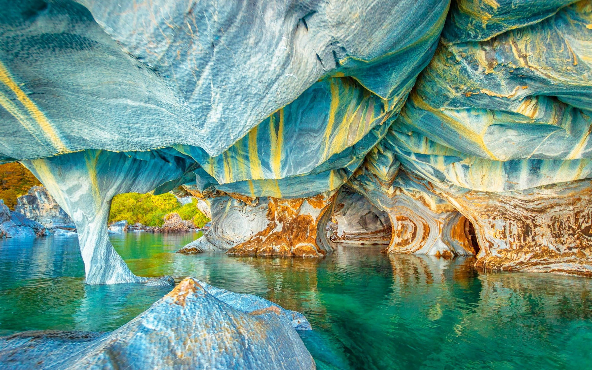 Marble Caves In Chile Background