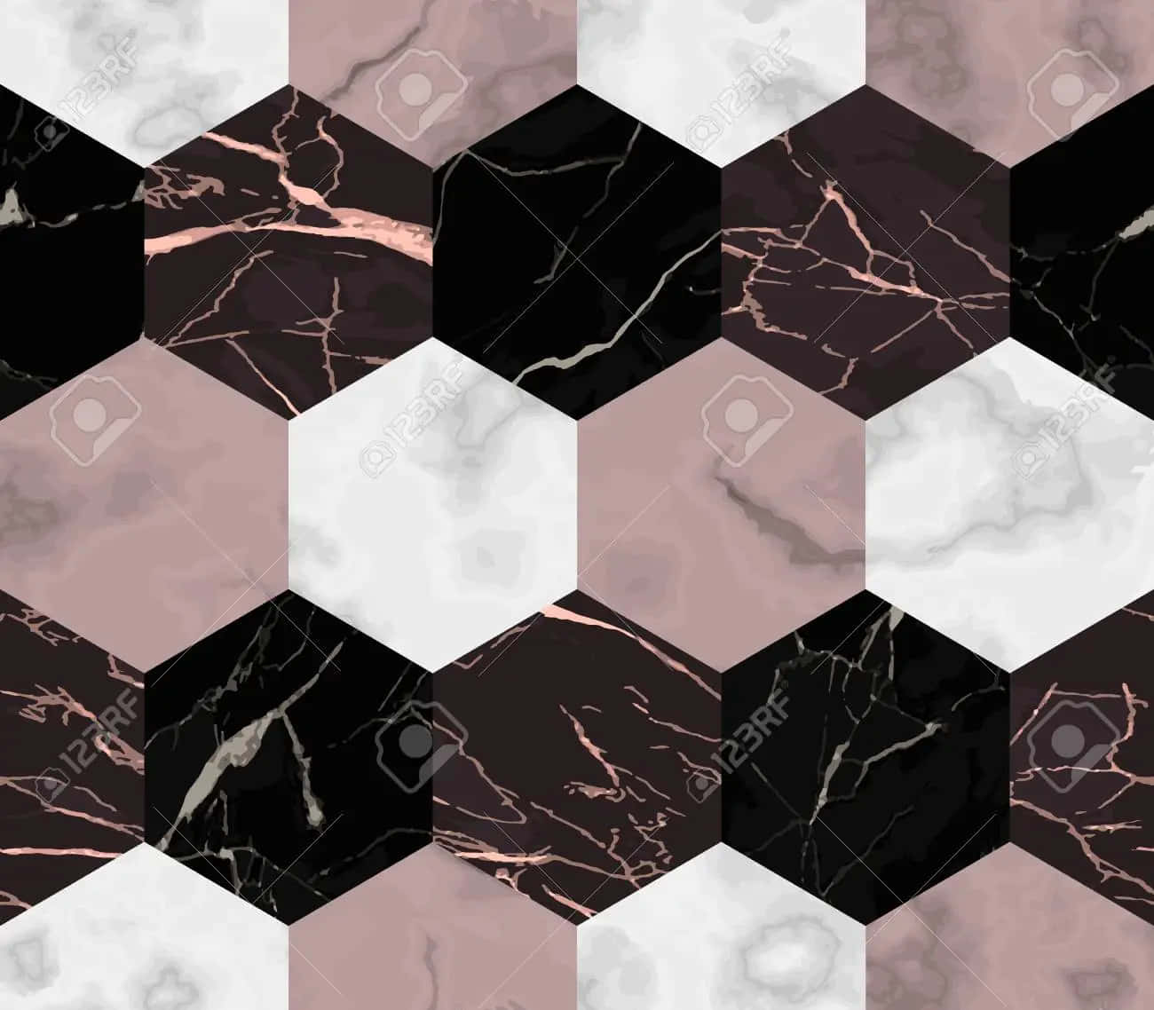 Marble Hexagonal Pattern With Black And Pink Marble